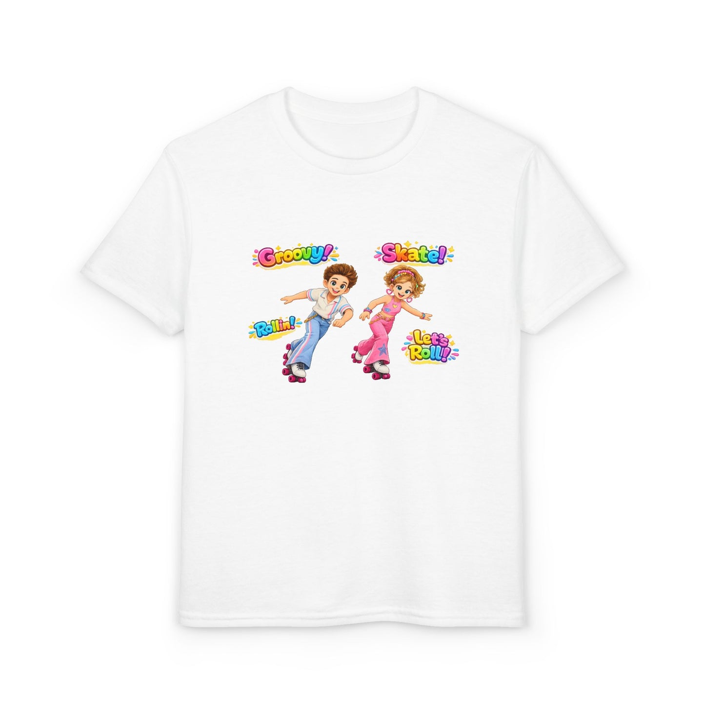 Youth Roller Skating T-Shirt — "Groovy! Skater!" Colorful Retro Kids Tee