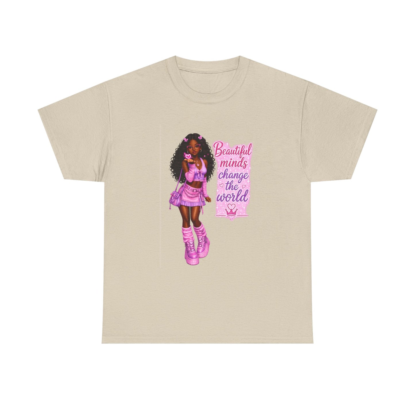 T-Shirt — 'Beautiful Minds Change the World' Pink Afro Girl Graphic