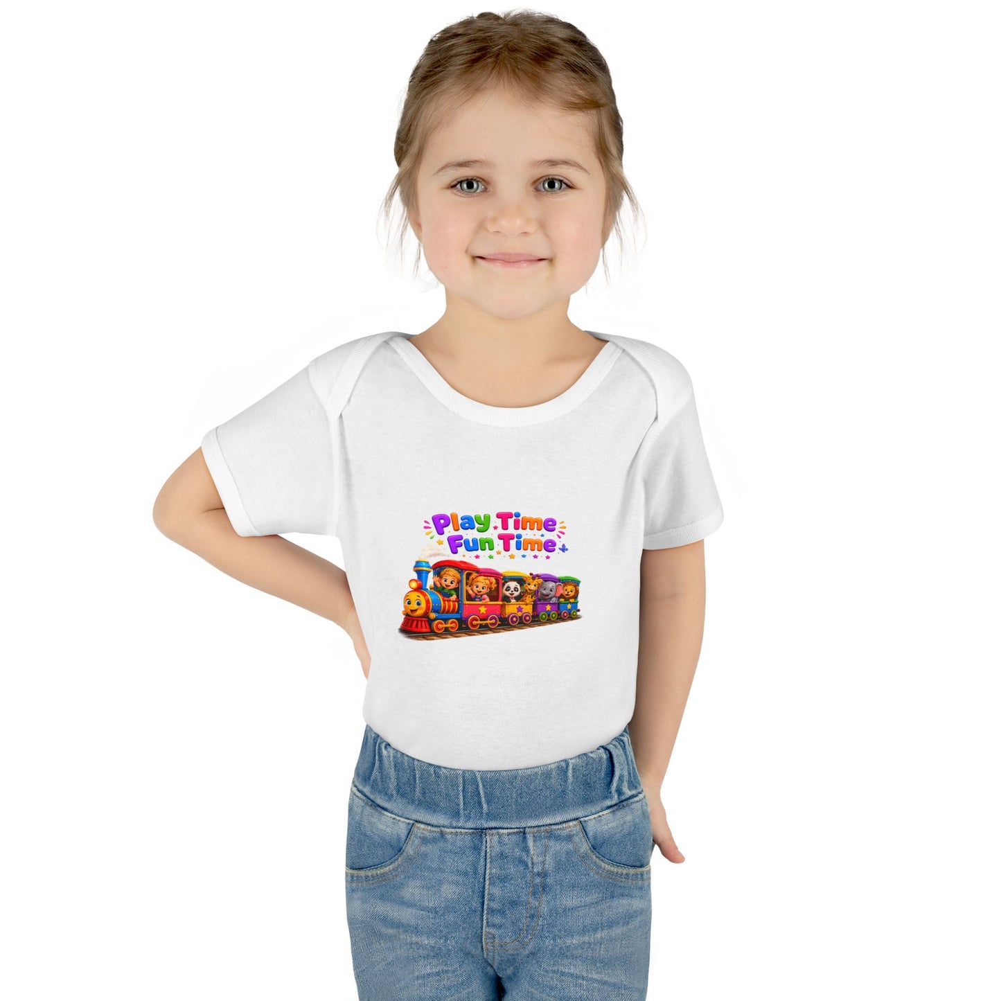 Play Time Fun Time Baby Bodysuit — Colorful Train Infant Onesie