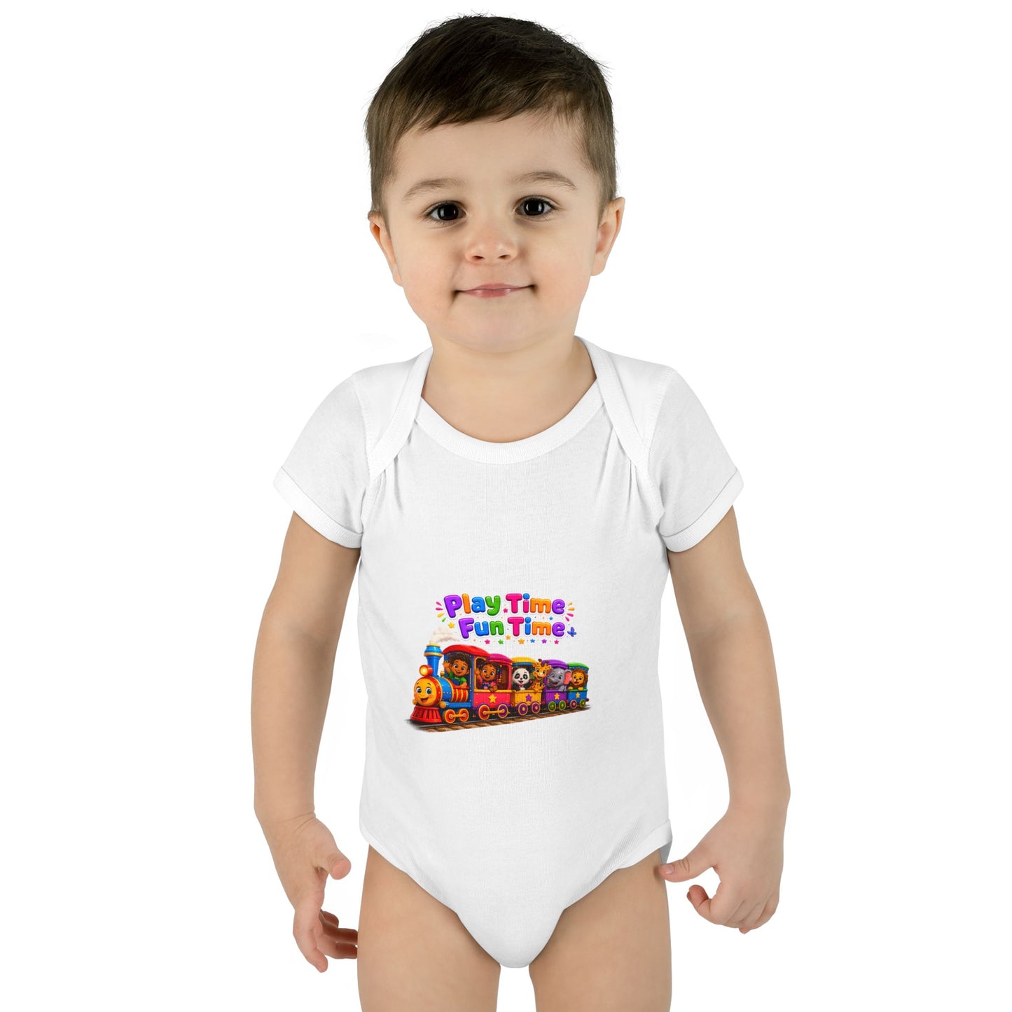 Play Time Fun Time Train Baby Bodysuit — Colorful Infant Onesie