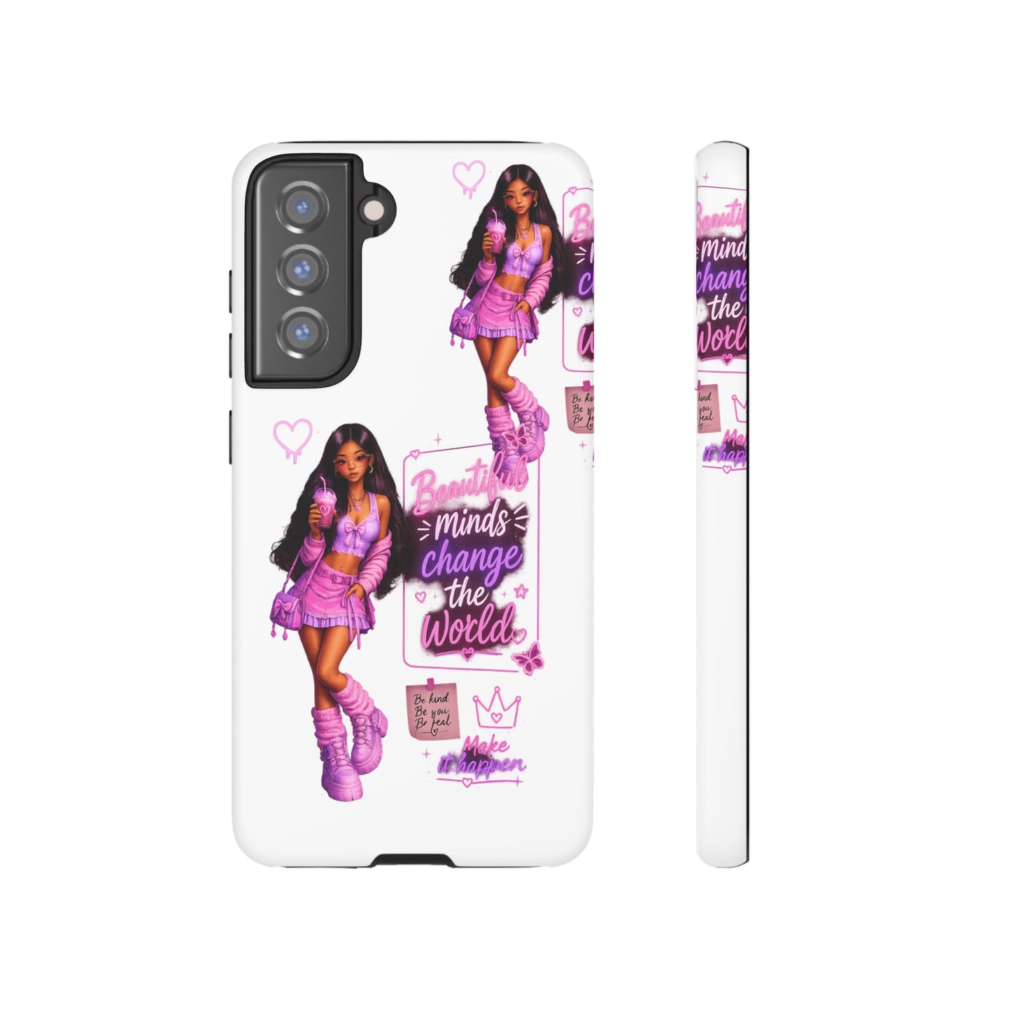Empowerment Girl Phone Case — "Minds Change the World" Pink Aesthetic Protective Cover