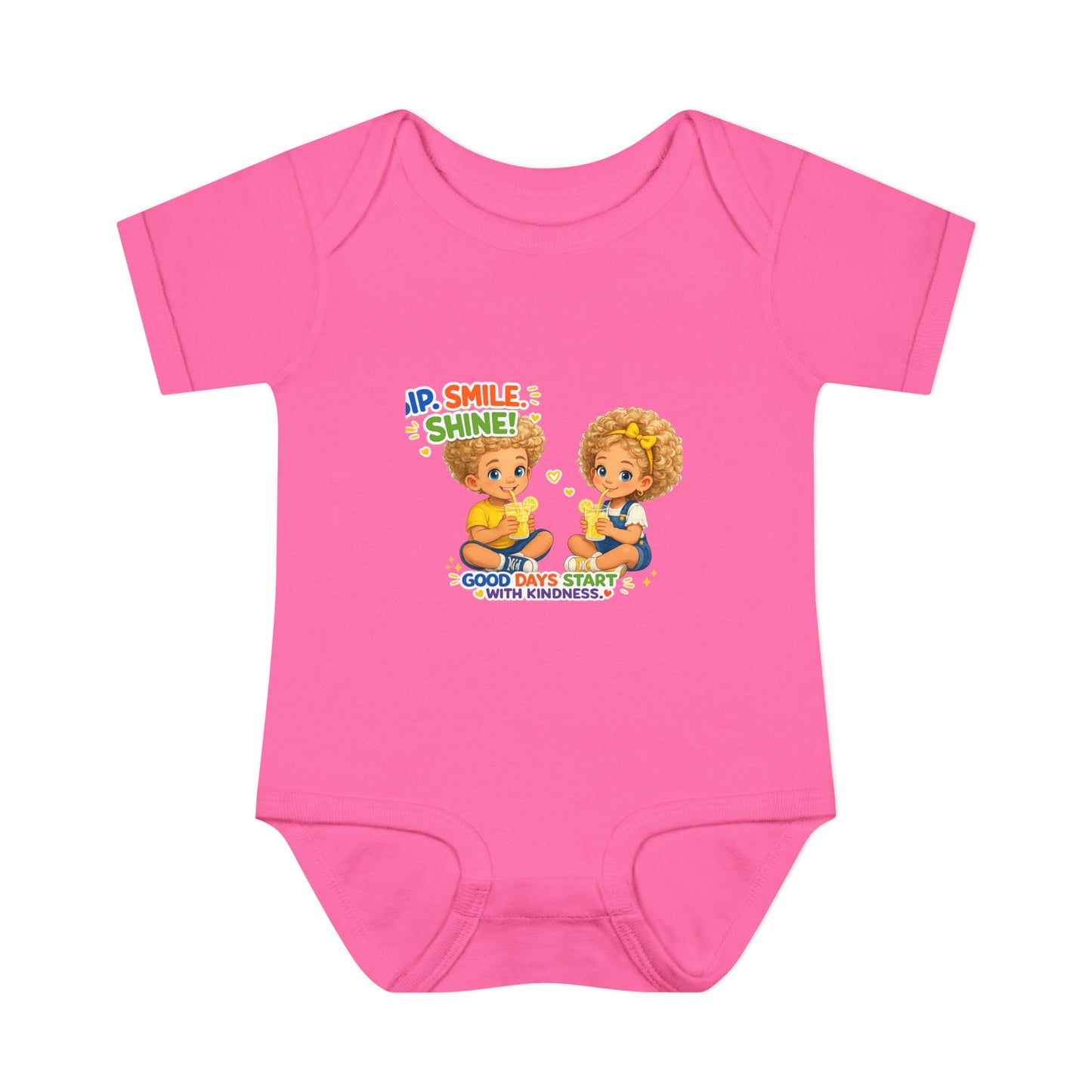 Infant Bodysuit "Rise, Smile, Shine!" Cute Kids Graphic Onesie — "Good Days Start with Kindness"
