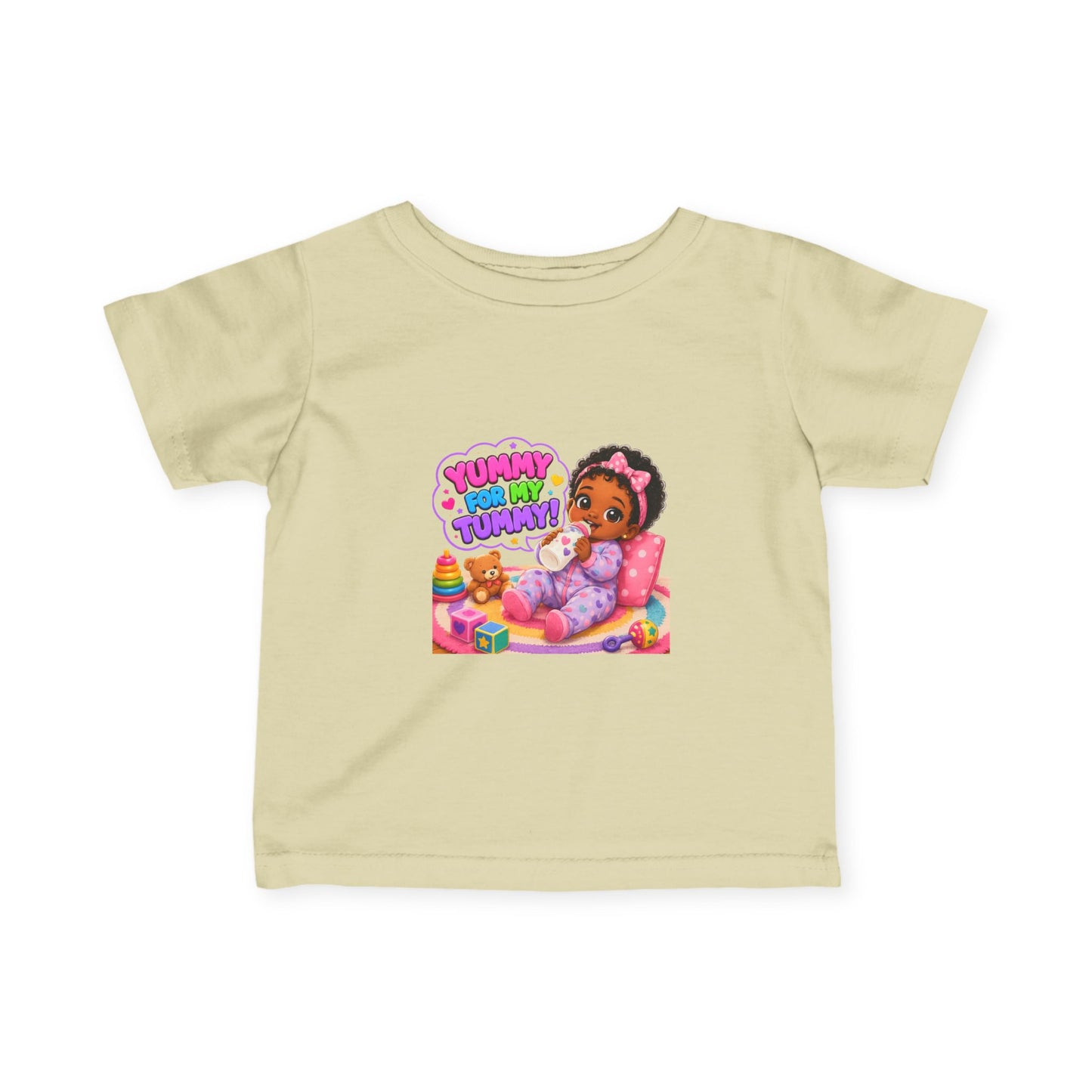 Infant Tee — "Yummy for My Tummy" Baby Girl Graphic Shirt