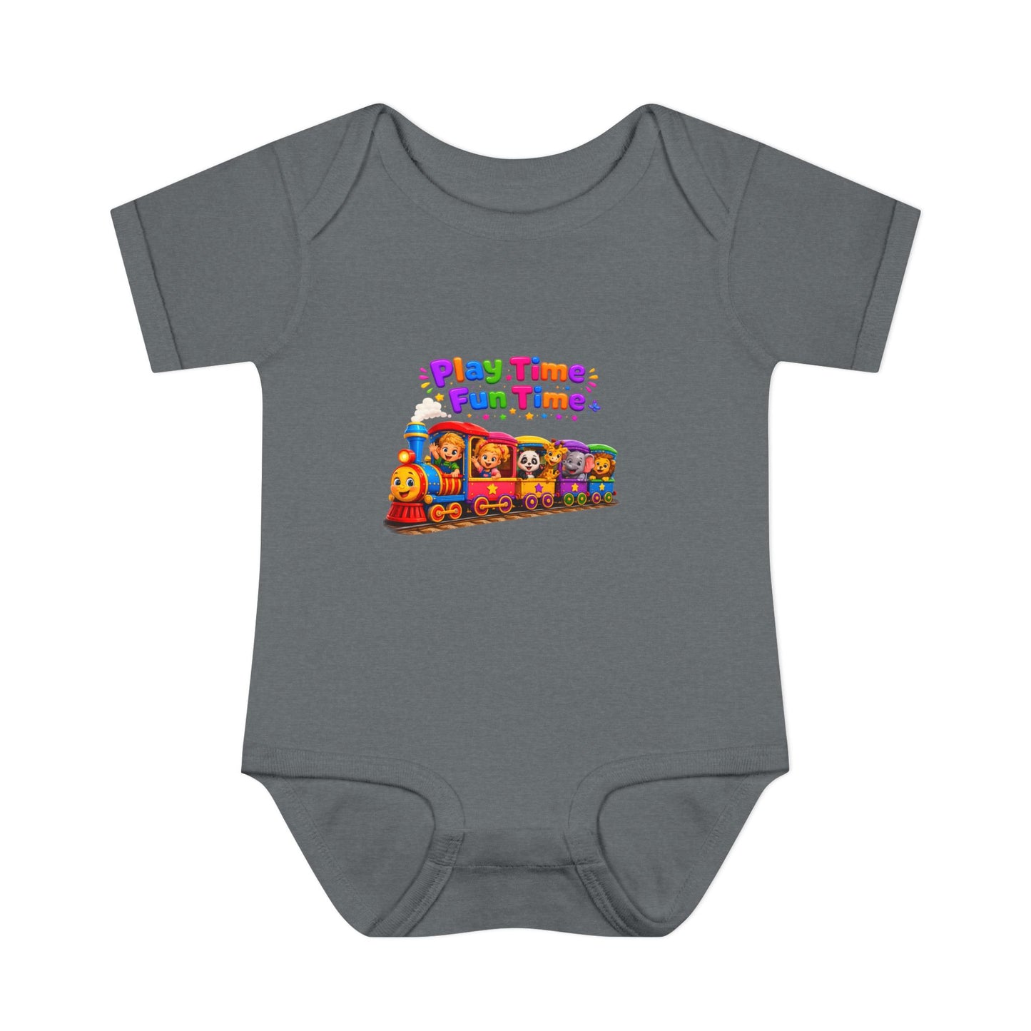 Play Time Fun Time Baby Bodysuit — Colorful Train Infant Onesie