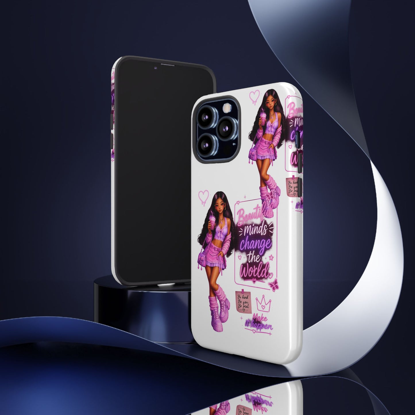Empowerment Girl Phone Case — "Minds Change the World" Pink Aesthetic Protective Cover
