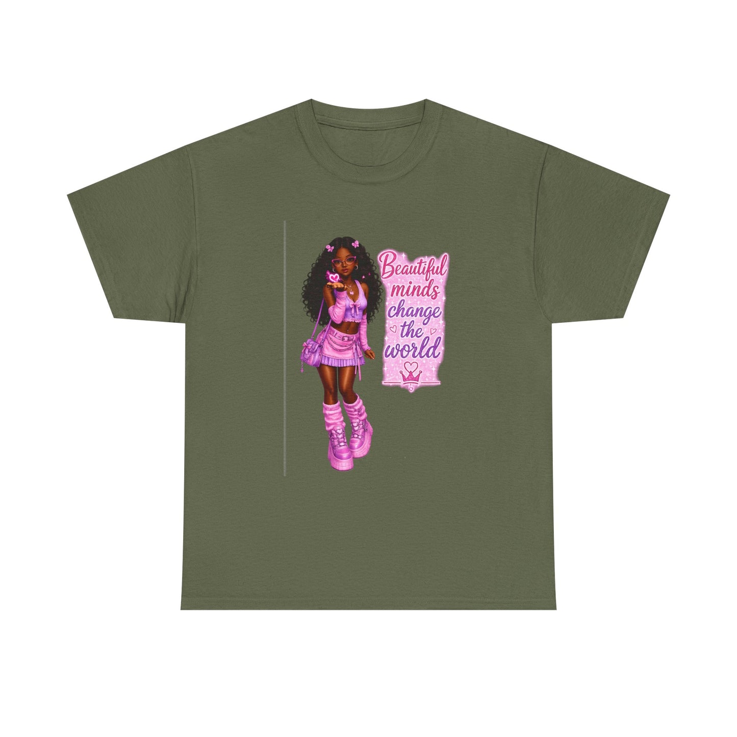 T-Shirt — 'Beautiful Minds Change the World' Pink Afro Girl Graphic