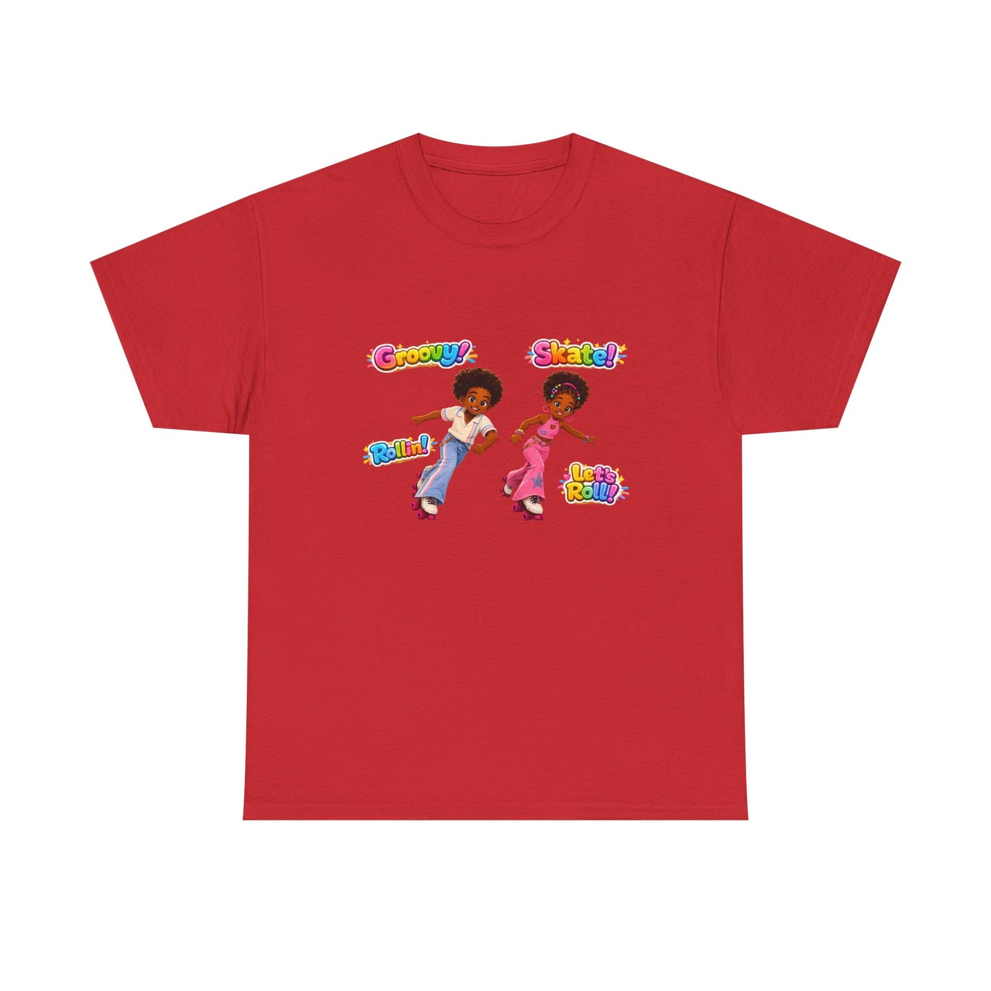Roller Dance Kids T-Shirt — 'Groovy! Skate!' Retro Afro Puff Skaters Tee
