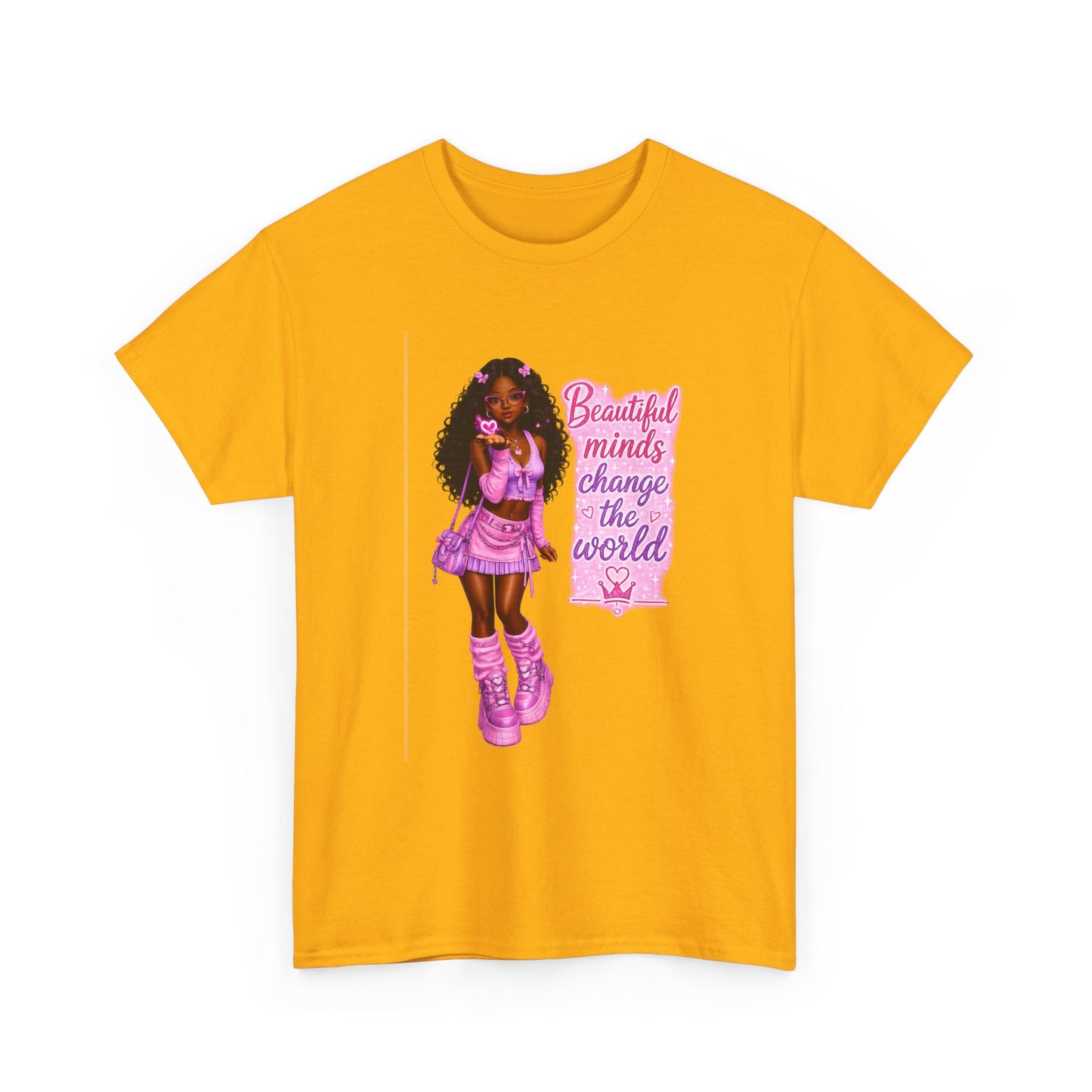 T-Shirt — 'Beautiful Minds Change the World' Pink Afro Girl Graphic