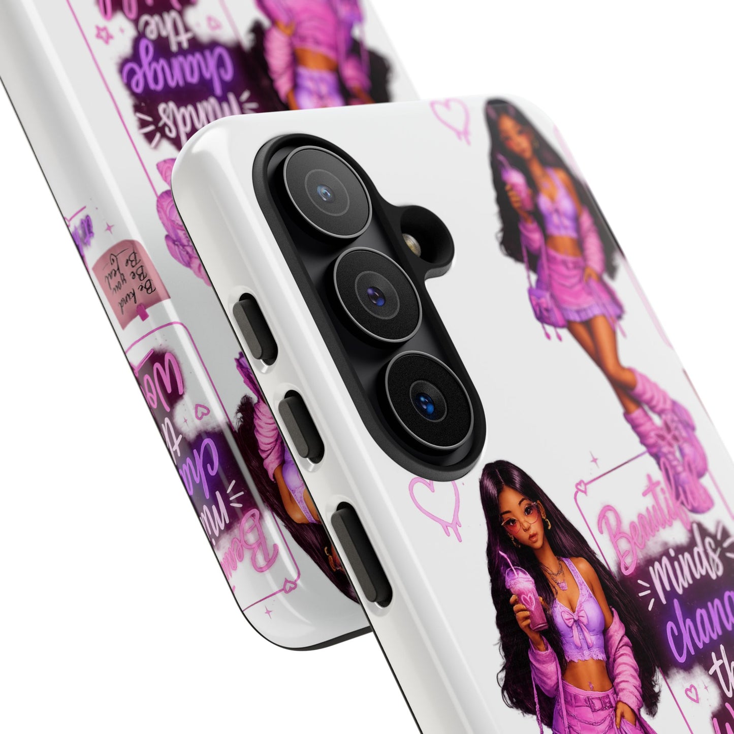 Empowerment Girl Phone Case — "Minds Change the World" Pink Aesthetic Protective Cover