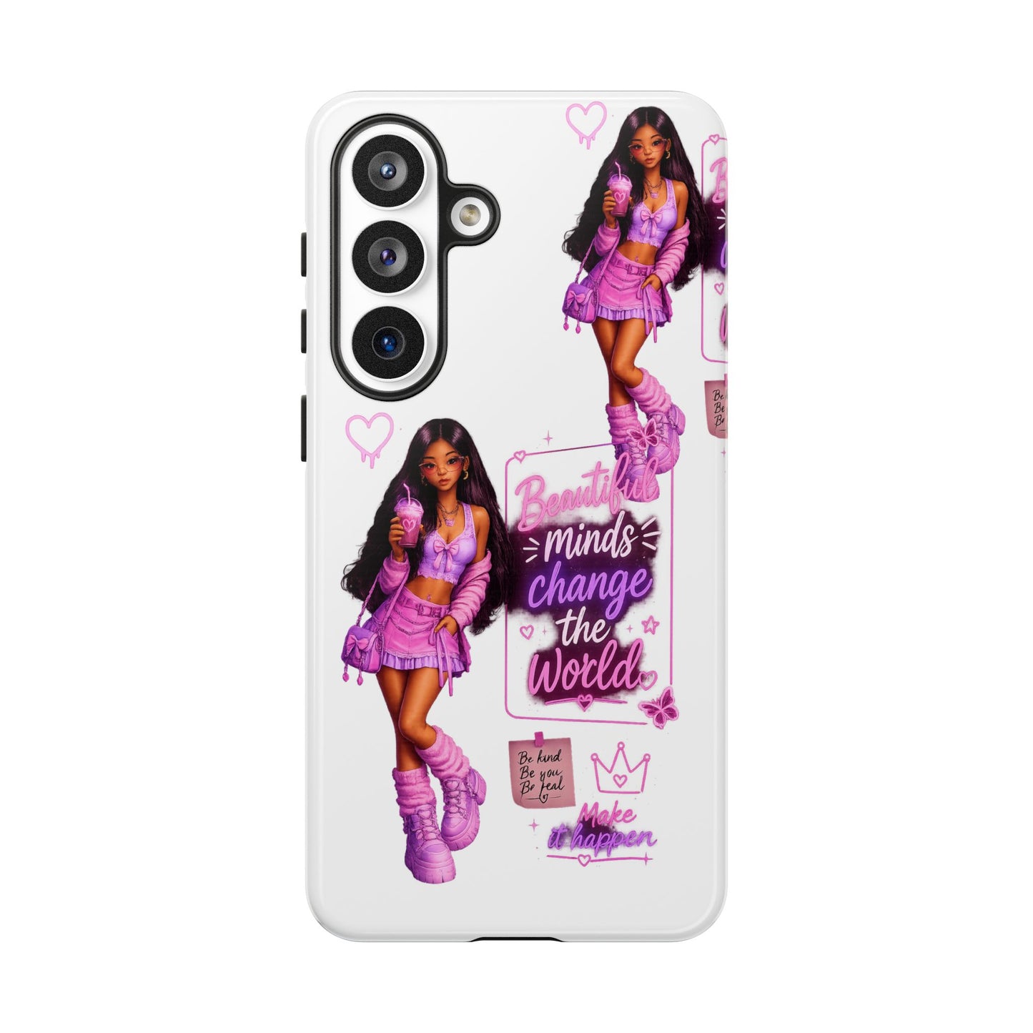 Empowerment Girl Phone Case — "Minds Change the World" Pink Aesthetic Protective Cover