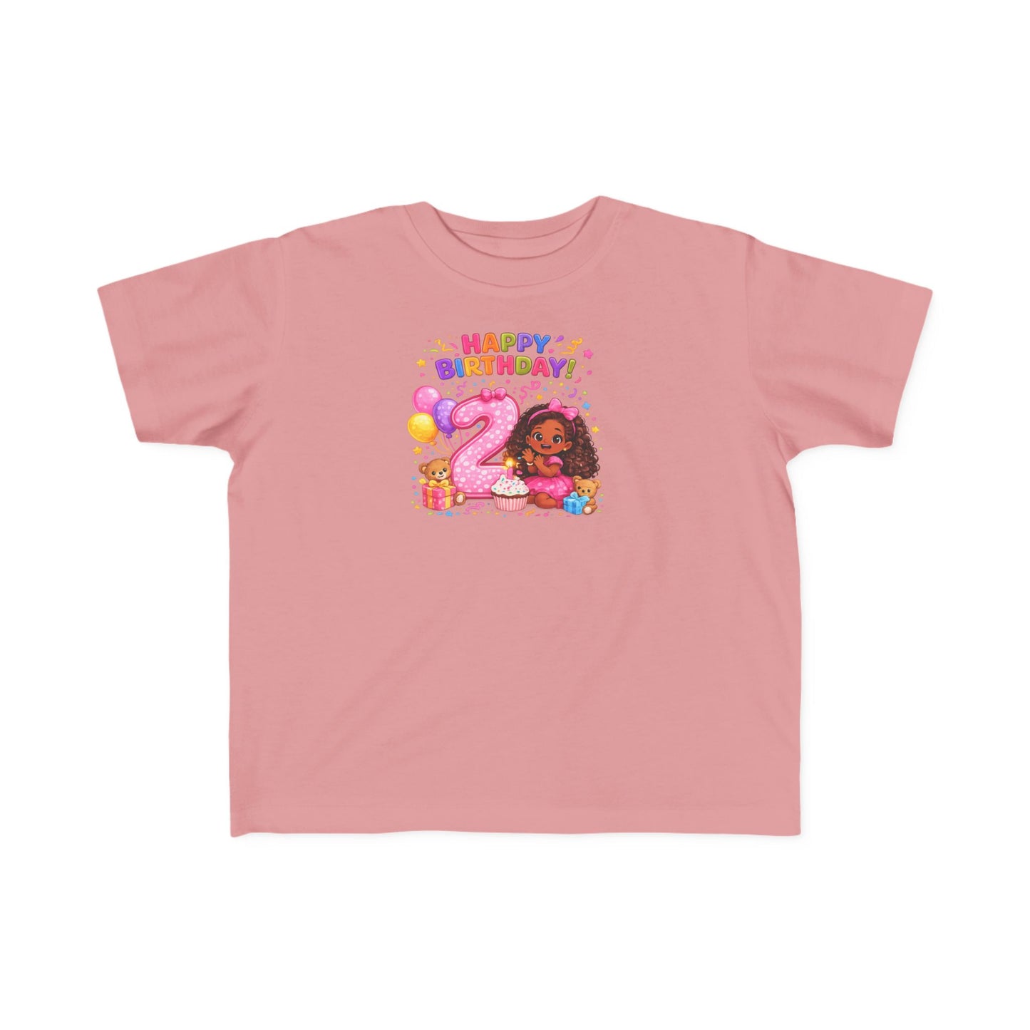 Toddler Birthday Tee — "Happy Birthday 2" Girl Balloon Party Shirt