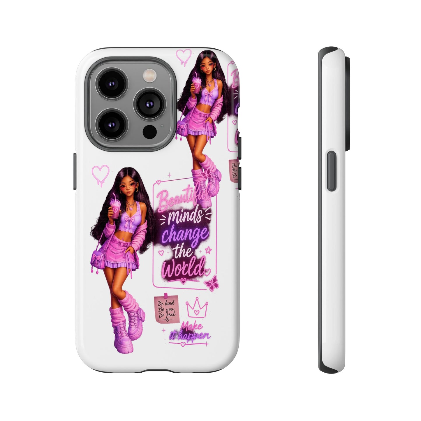 Empowerment Girl Phone Case — "Minds Change the World" Pink Aesthetic Protective Cover