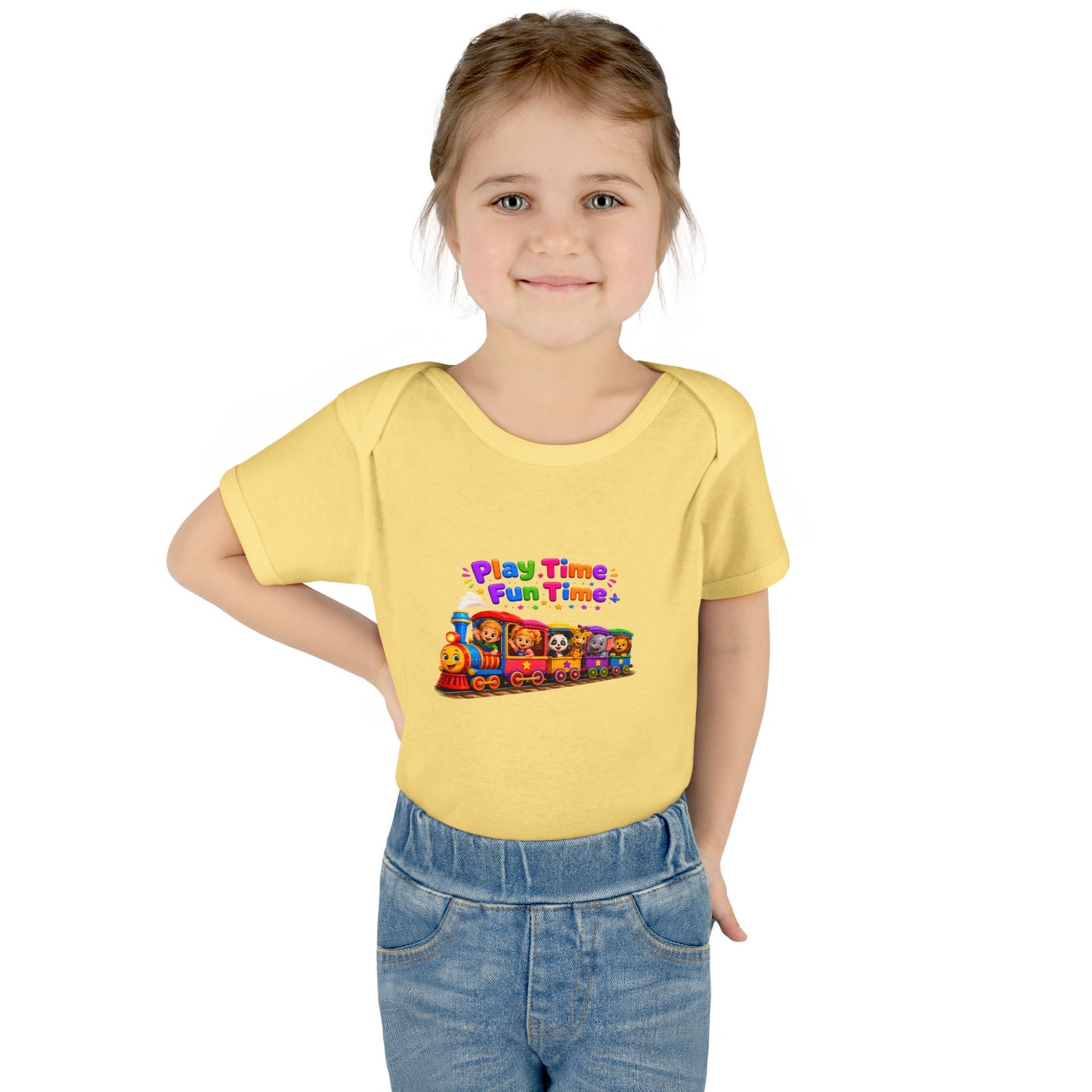 Play Time Fun Time Baby Bodysuit — Colorful Train Infant Onesie