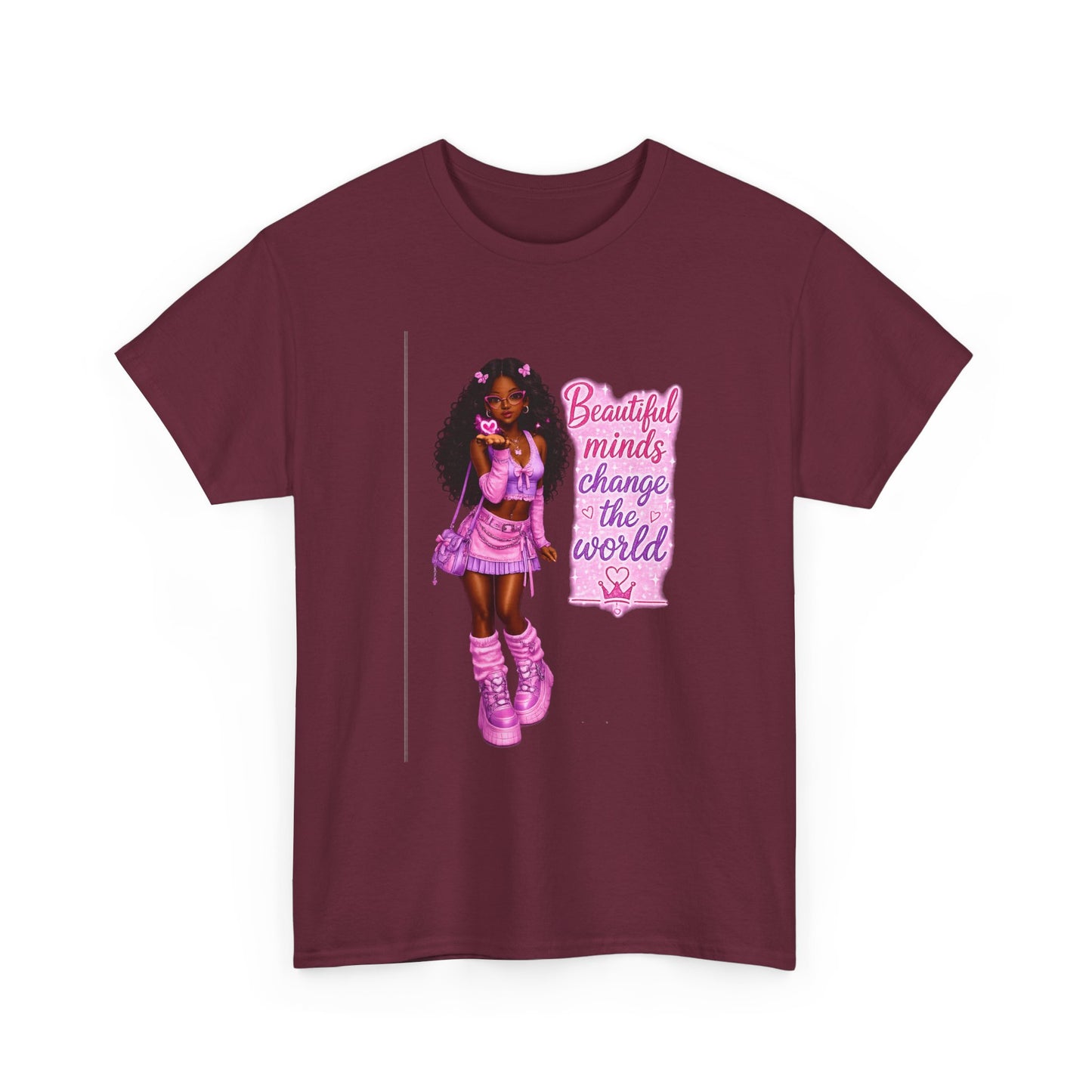 T-Shirt — 'Beautiful Minds Change the World' Pink Afro Girl Graphic