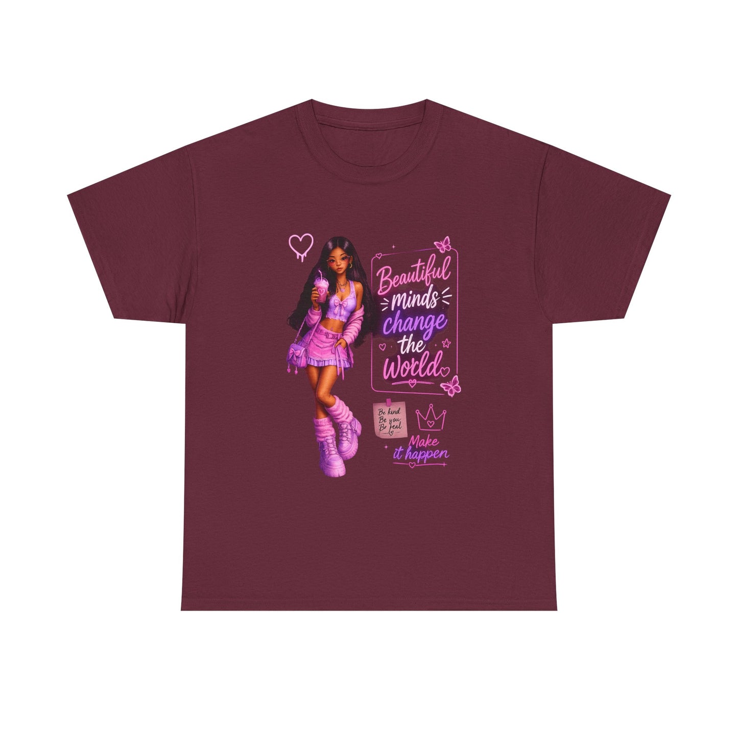 Beautiful Minds Change the World Tee - Pink Barbiecore Graphic Shirt