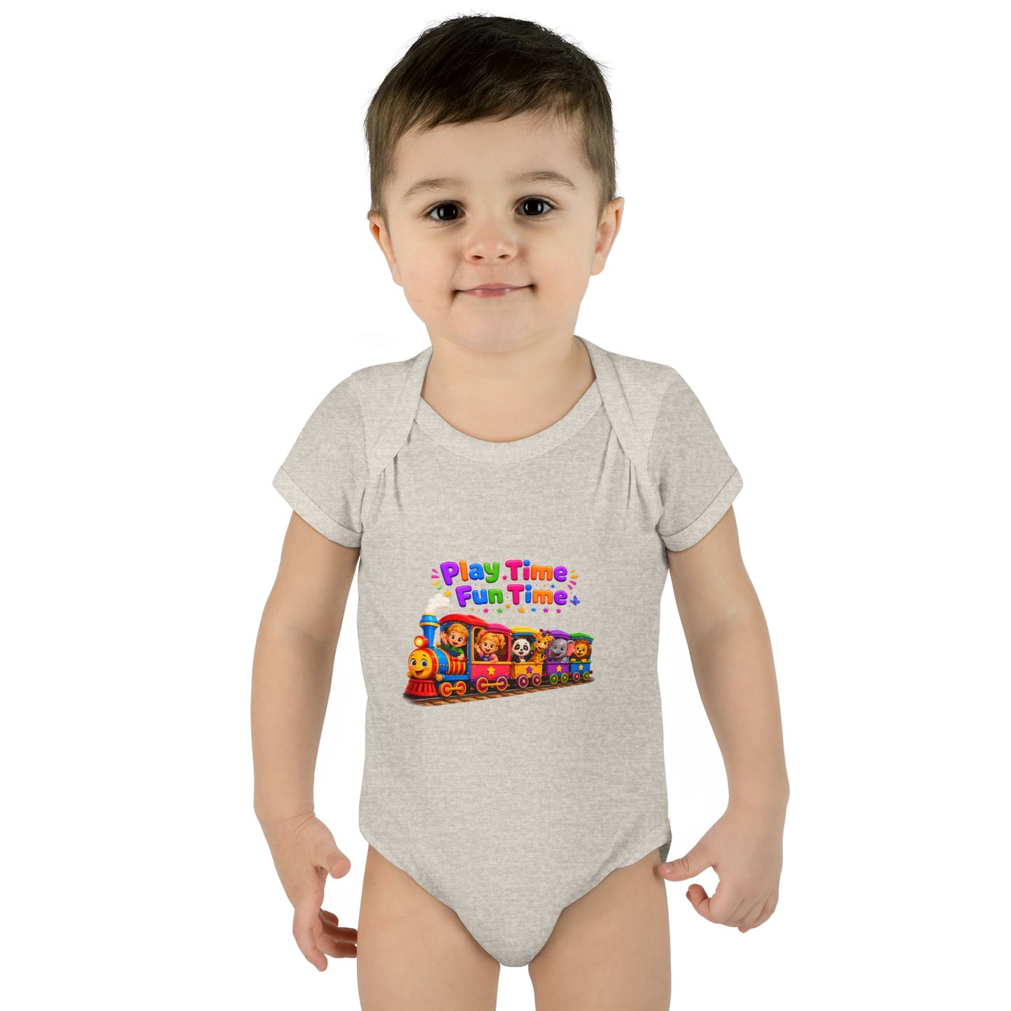 Play Time Fun Time Baby Bodysuit — Colorful Train Infant Onesie