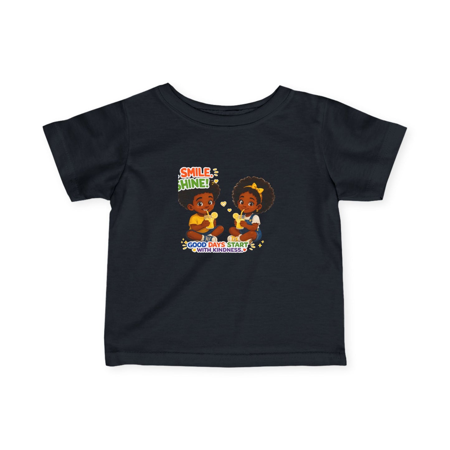 Infant Tee — "Smile, Shine! Good Days Start With Breakfast" Cute African American Kids Graphic