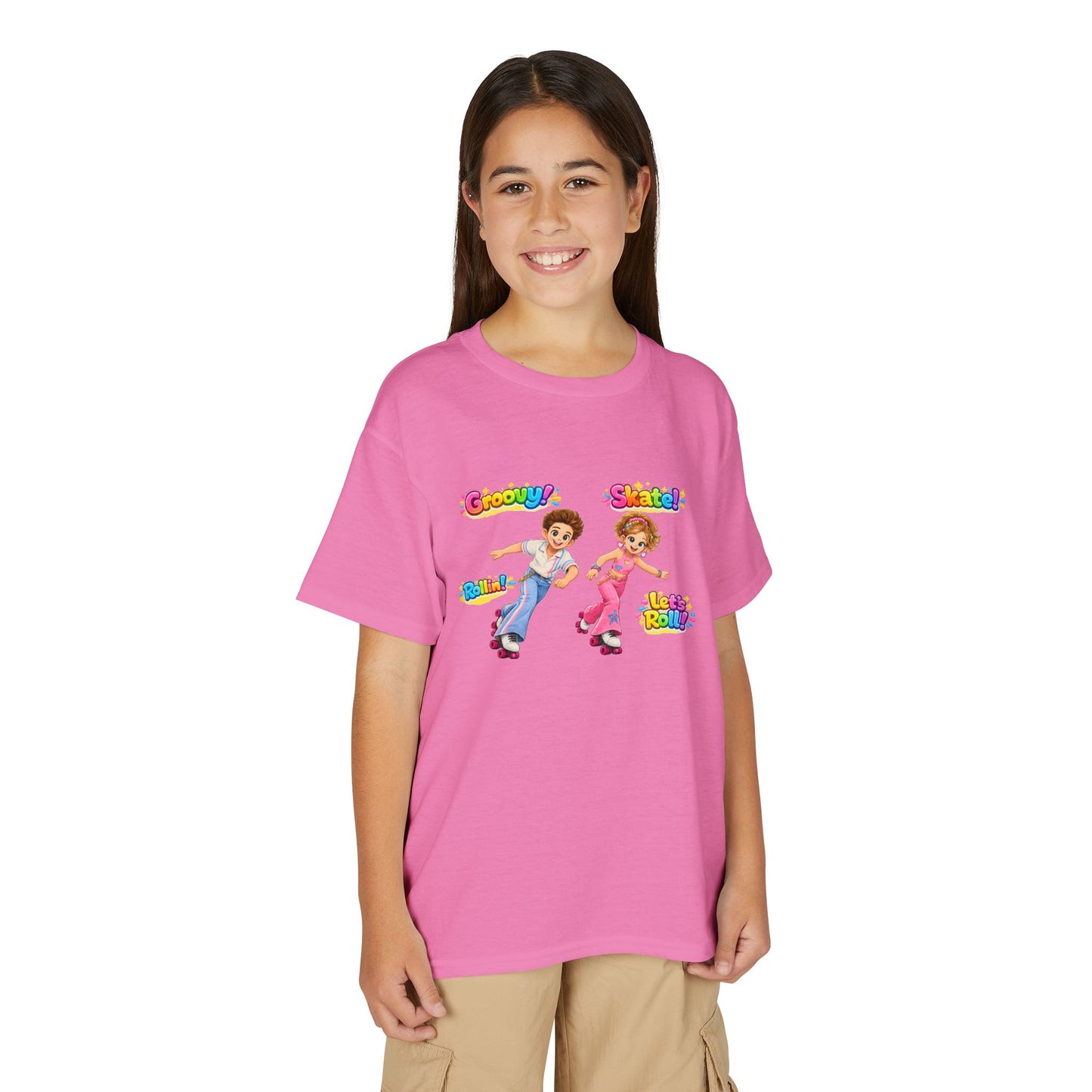 Youth Roller Skating T-Shirt — "Groovy! Skater!" Colorful Retro Kids Tee