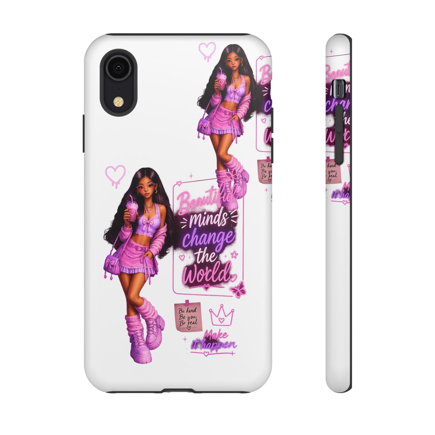 Empowerment Girl Phone Case — "Minds Change the World" Pink Aesthetic Protective Cover