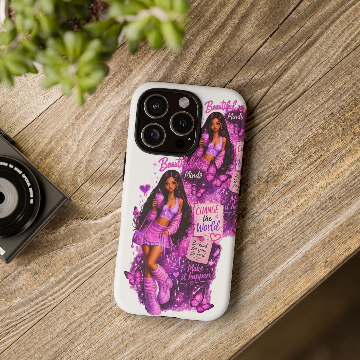 Empowered Girl Phone Case — Pink Butterfly ‘Change the World’ Design