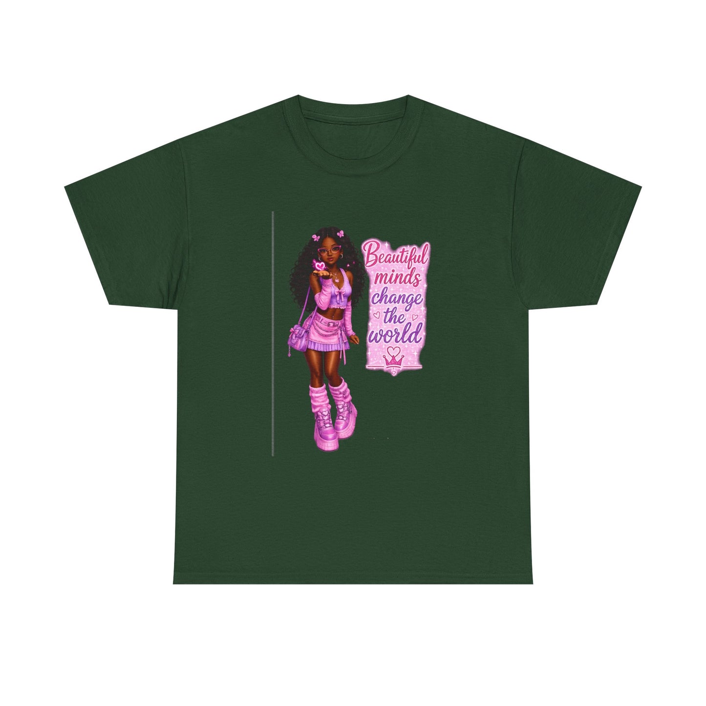 T-Shirt — 'Beautiful Minds Change the World' Pink Afro Girl Graphic
