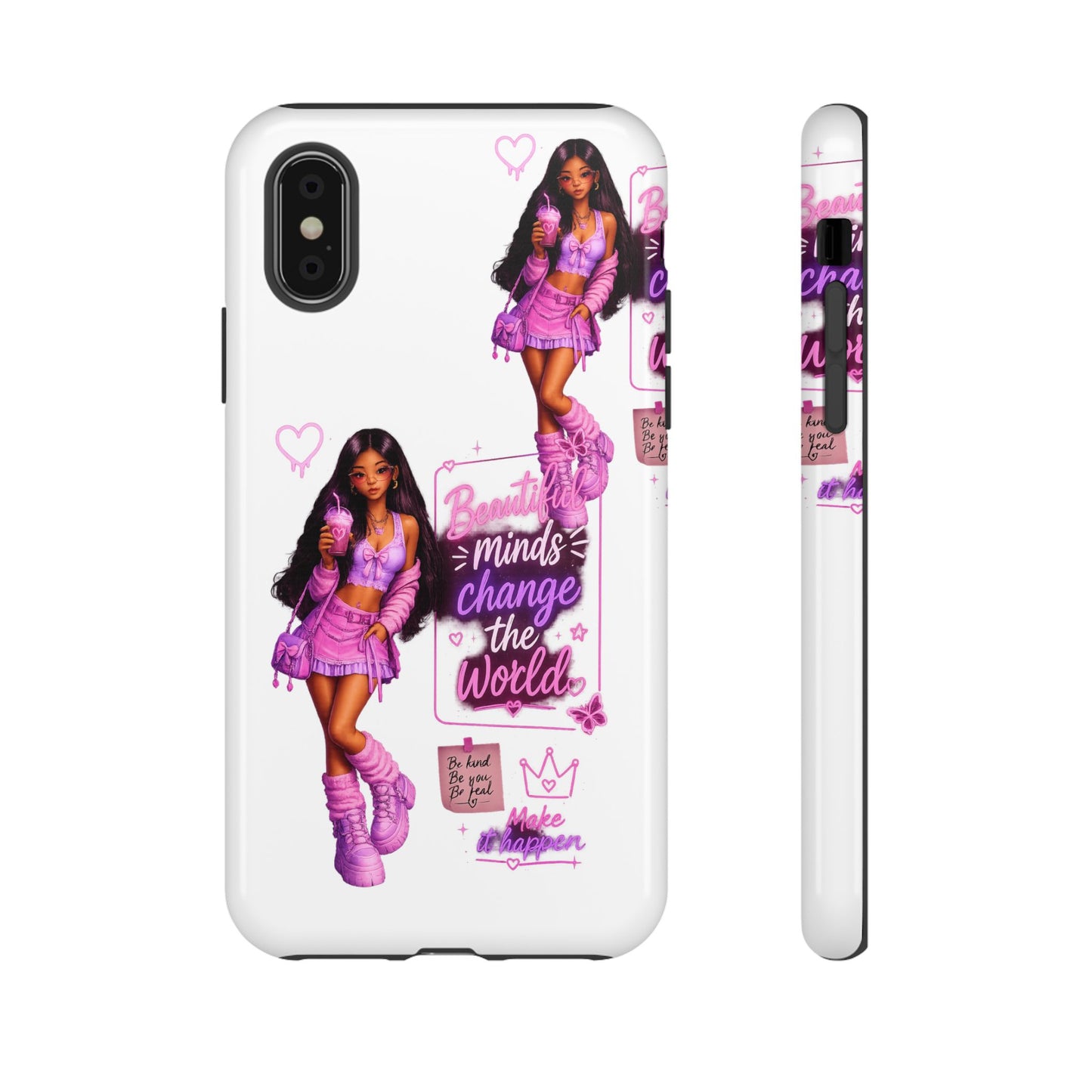 Empowerment Girl Phone Case — "Minds Change the World" Pink Aesthetic Protective Cover