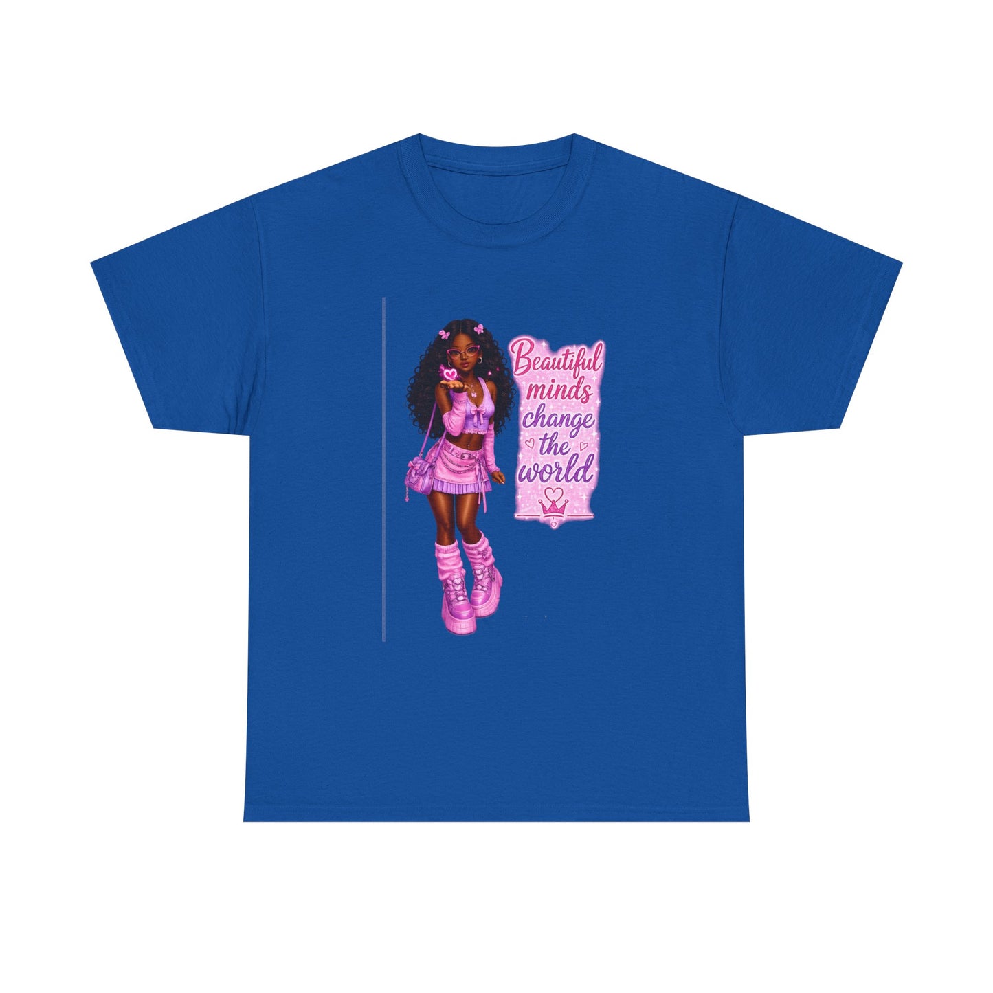 T-Shirt — 'Beautiful Minds Change the World' Pink Afro Girl Graphic