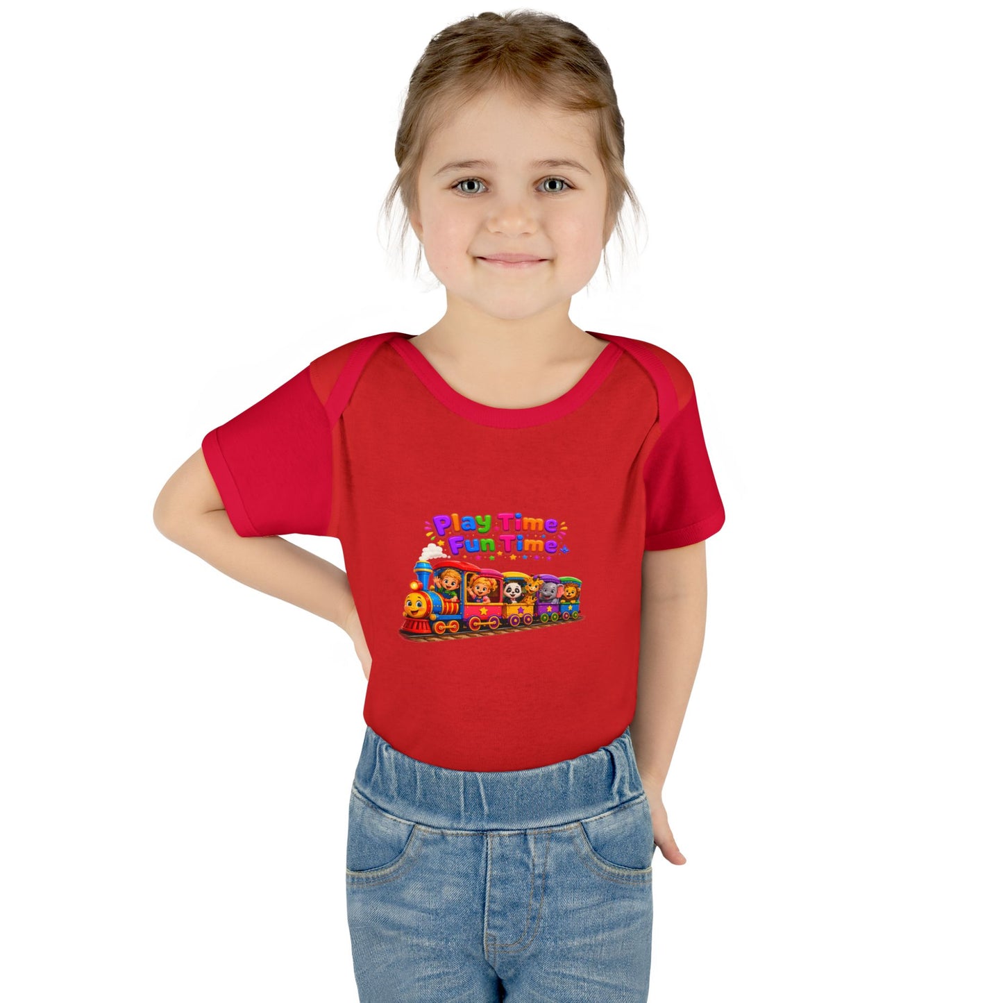 Play Time Fun Time Baby Bodysuit — Colorful Train Infant Onesie