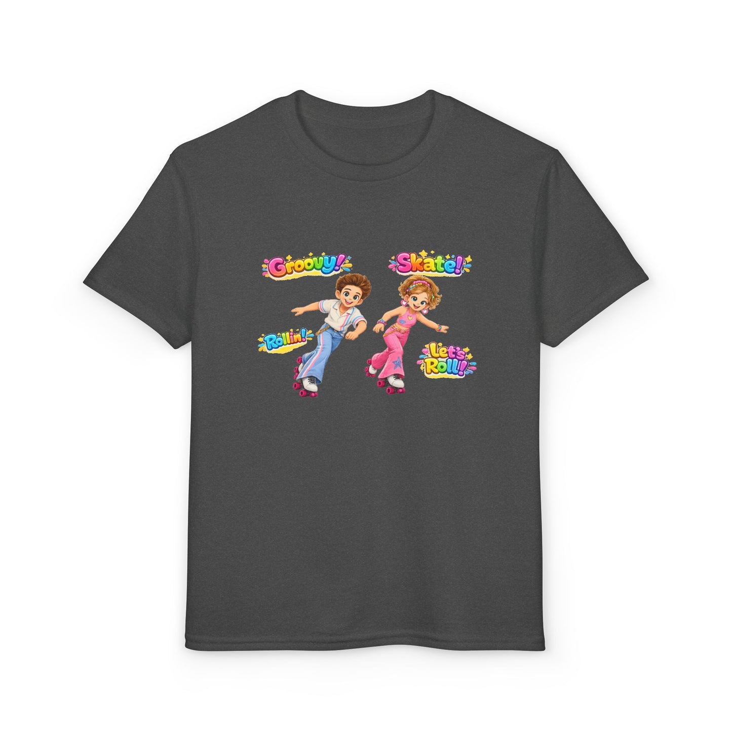 Youth Roller Skating T-Shirt — "Groovy! Skater!" Colorful Retro Kids Tee