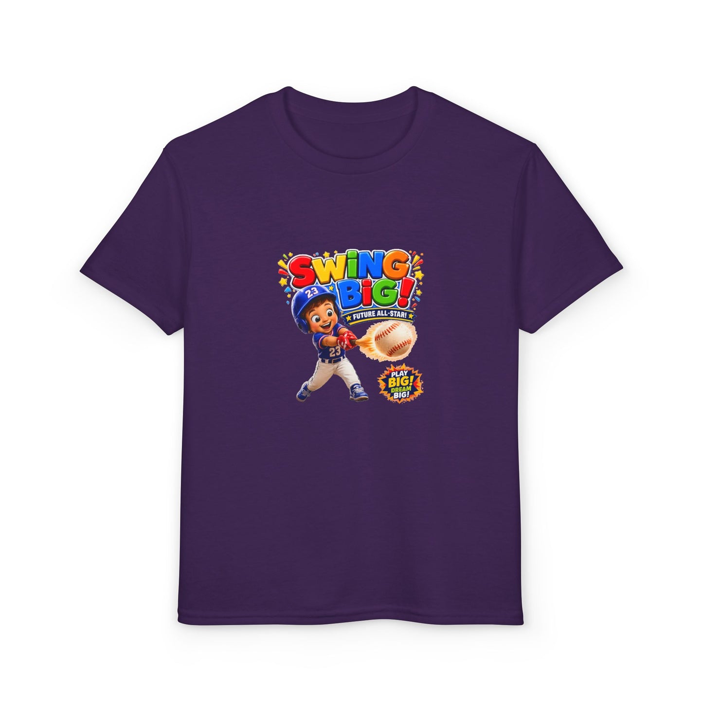 Youth T-Shirt - "SWING BIG!" Baseball Design | Kids Sports Tee