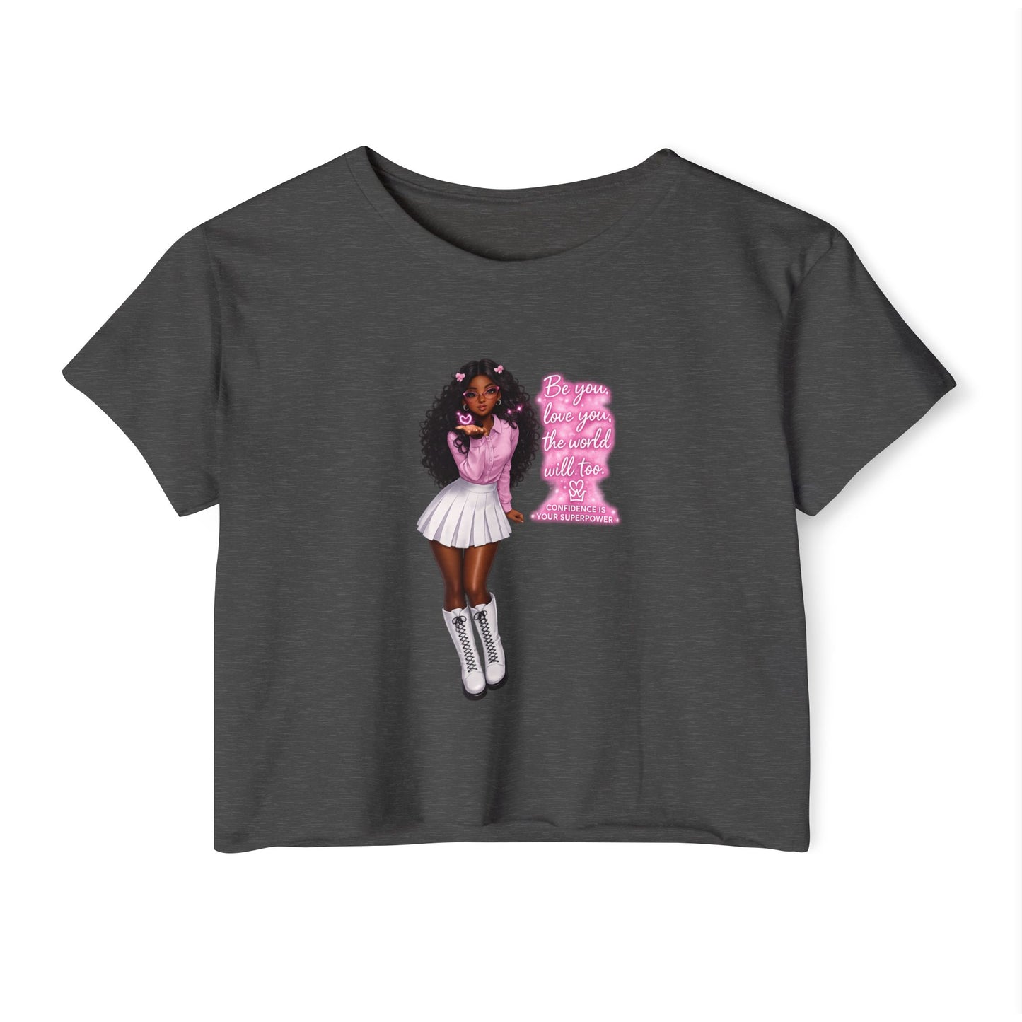 Festival Crop Top — Pink Glitter Doll Graphic Women’s Party Tee