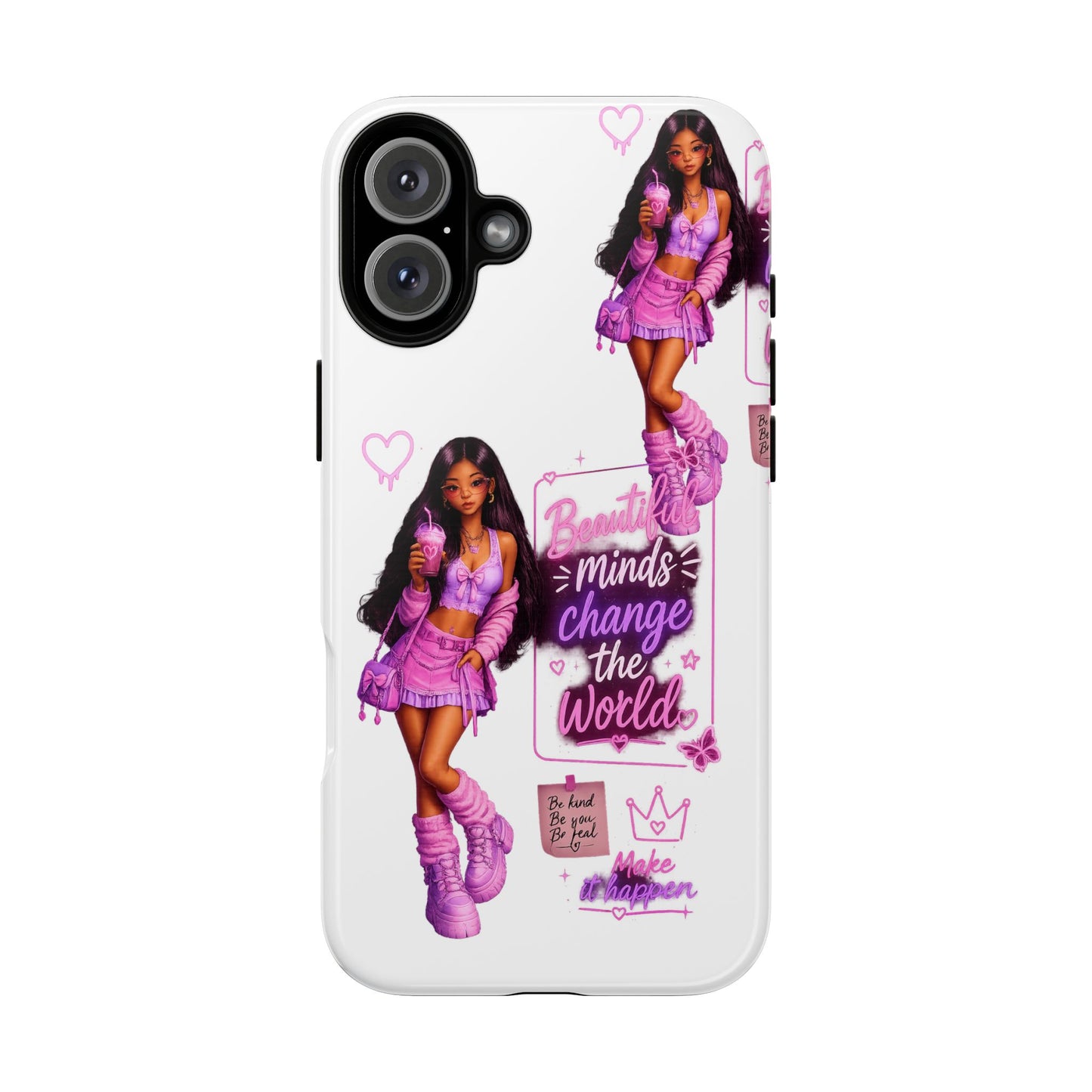 Empowerment Girl Phone Case — "Minds Change the World" Pink Aesthetic Protective Cover