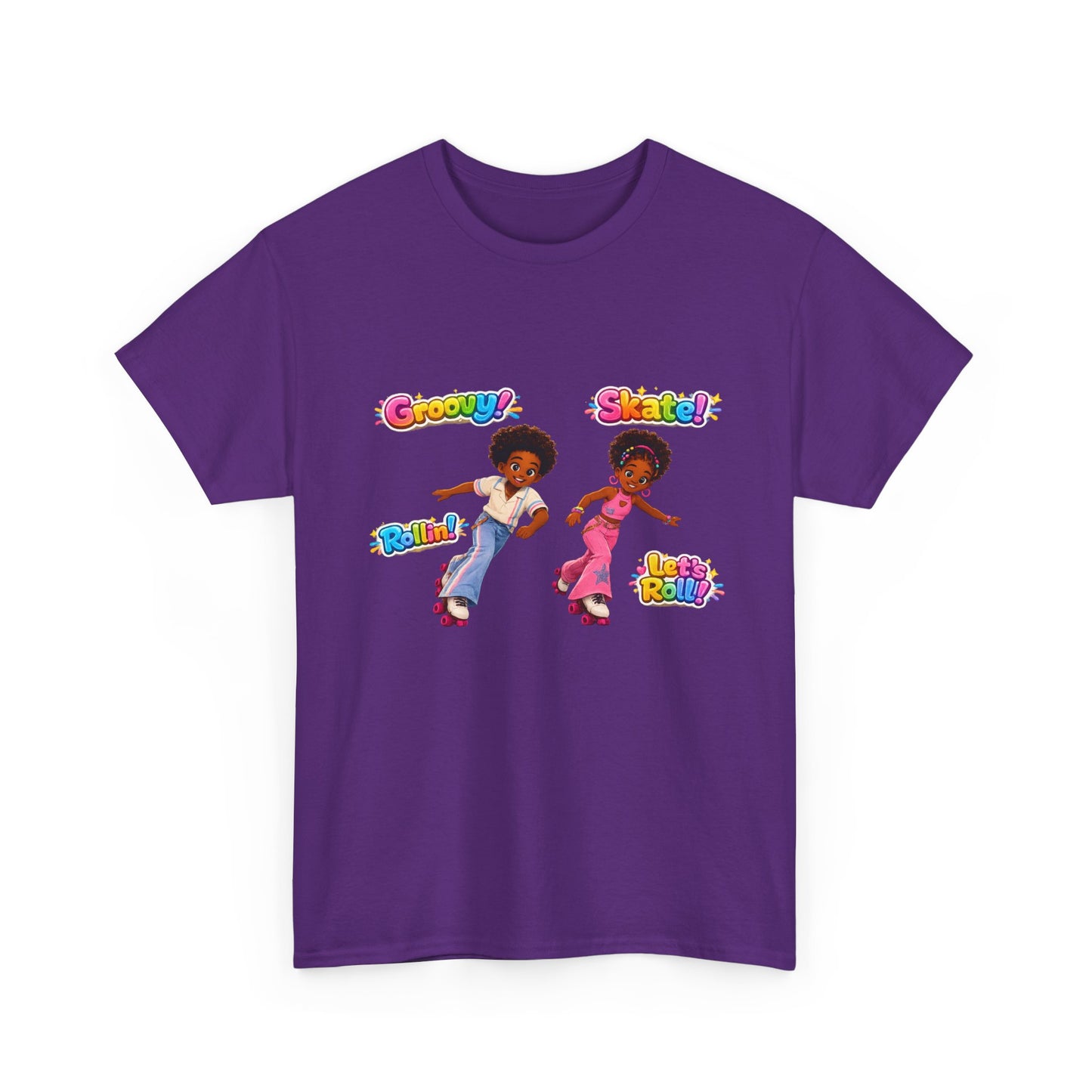 Retro Roller Skating Kids Tee — 'Groovy! Skate!' Colorful 70s-Inspired Shirt