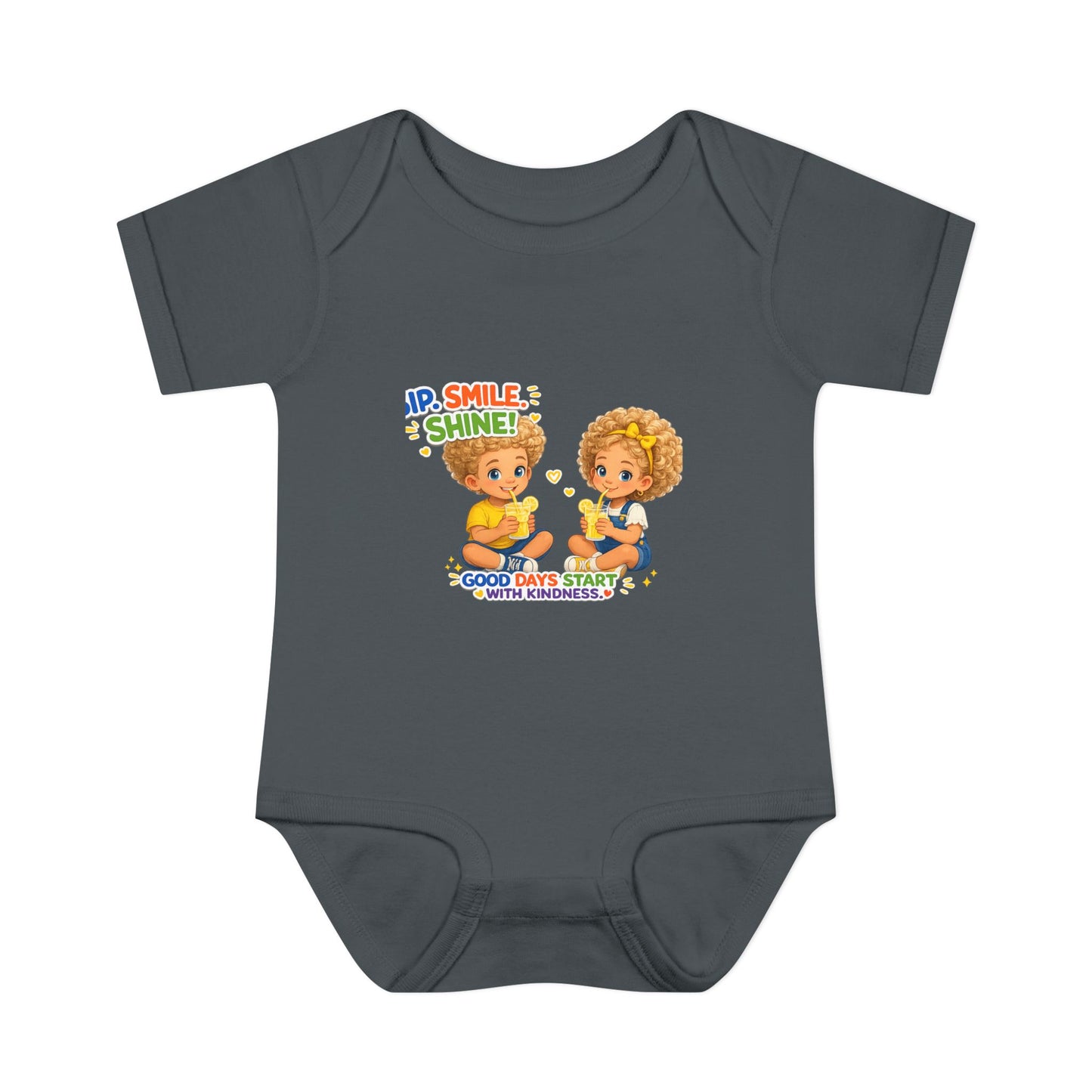 Infant Bodysuit "Rise, Smile, Shine!" Cute Kids Graphic Onesie — "Good Days Start with Kindness"