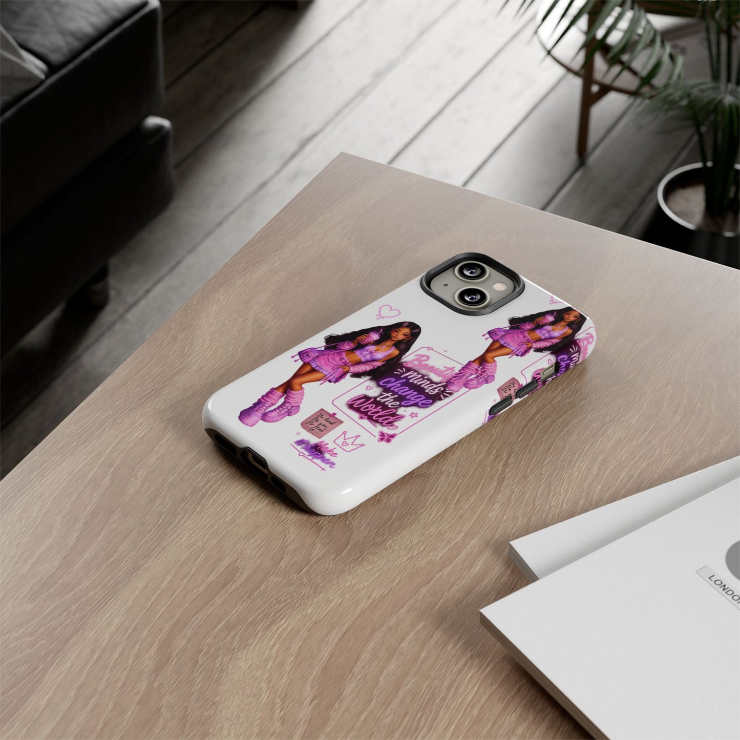 Empowerment Girl Phone Case — "Minds Change the World" Pink Aesthetic Protective Cover