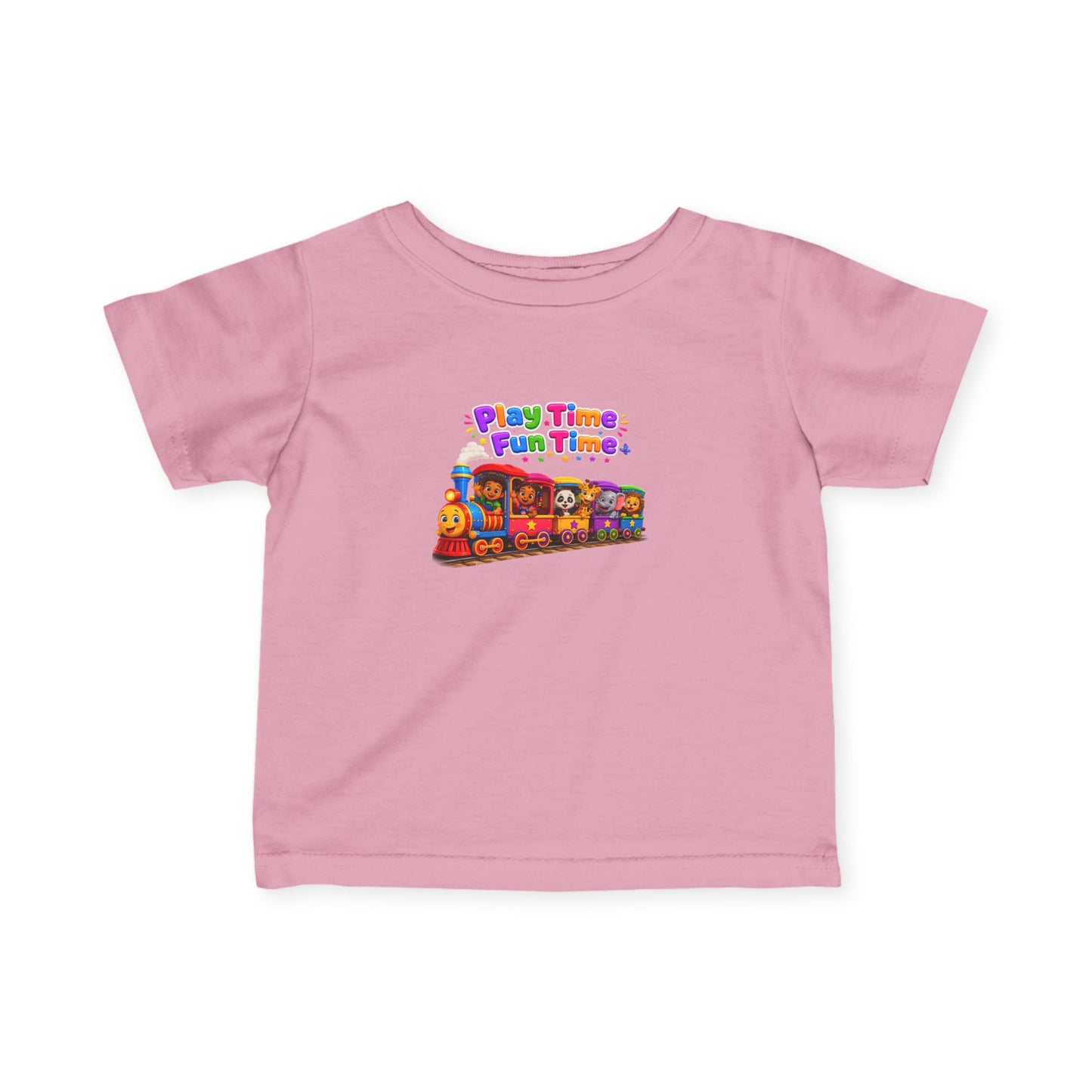 Infant Tee — "Play Time Fun Time" Colorful Toy Train Baby Shirt