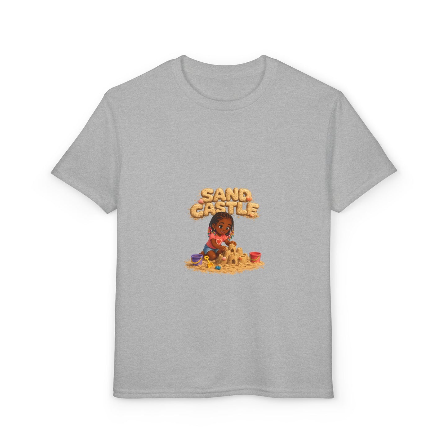 Kids "Sand Castle" Beach T‑Shirt — Cute Kid Building Sandcastle Graphic