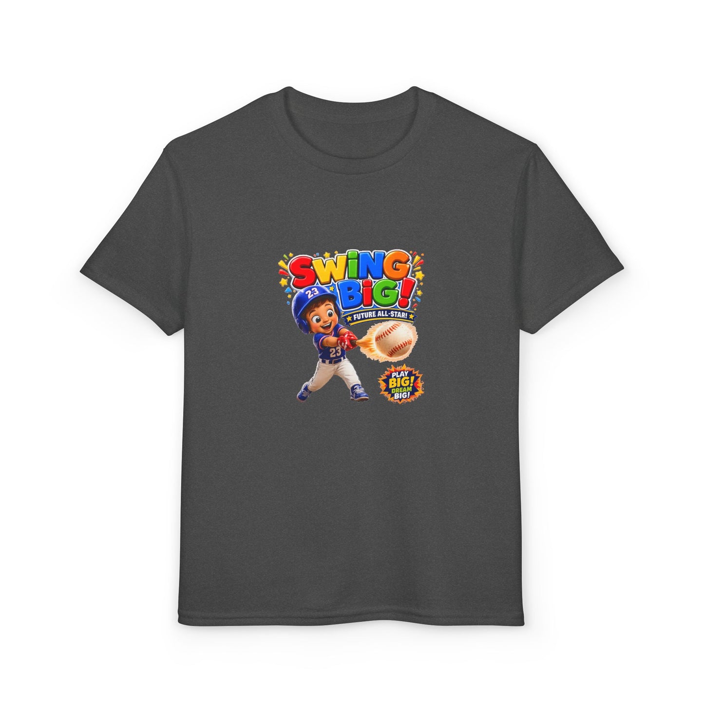 Youth T-Shirt - "SWING BIG!" Baseball Design | Kids Sports Tee