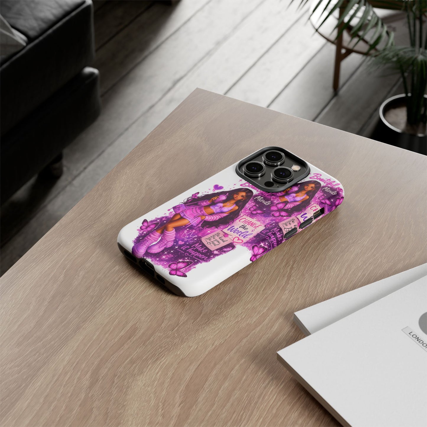 Empowered Girl Phone Case — Pink Butterfly ‘Change the World’ Design