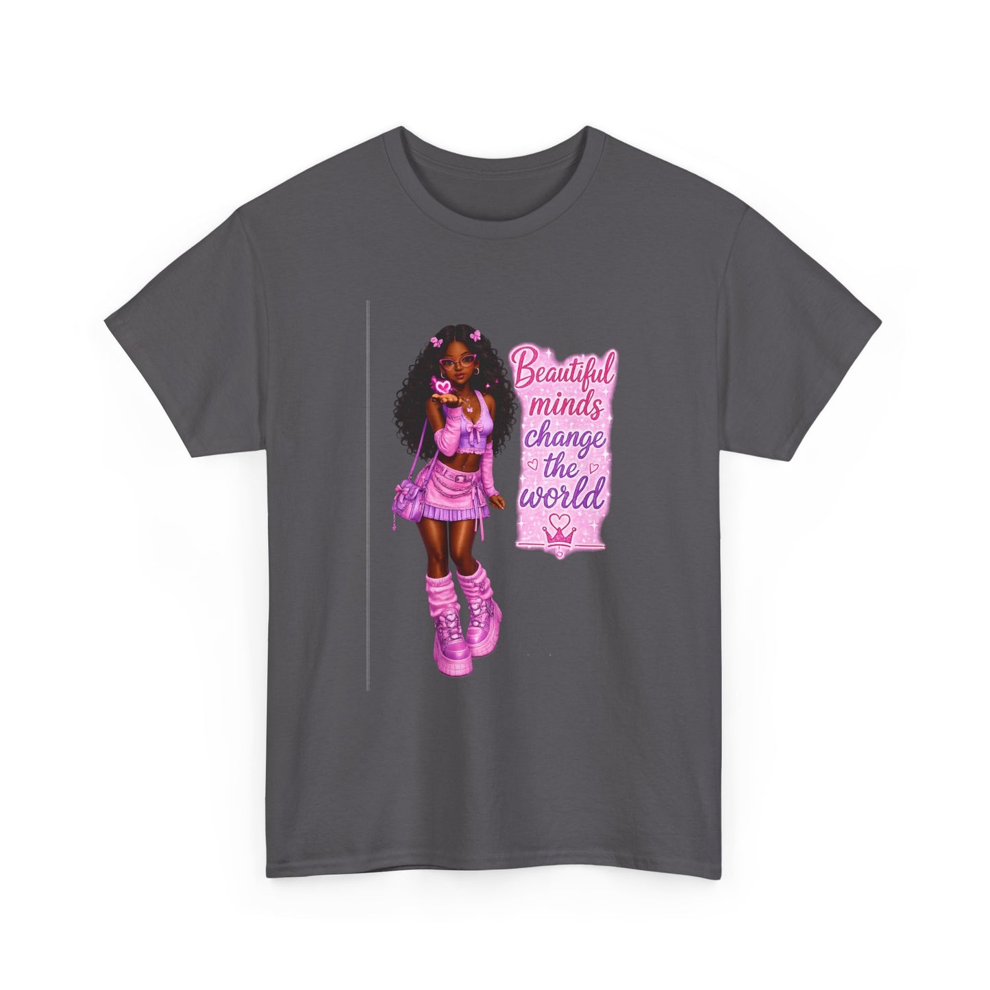 T-Shirt — 'Beautiful Minds Change the World' Pink Afro Girl Graphic