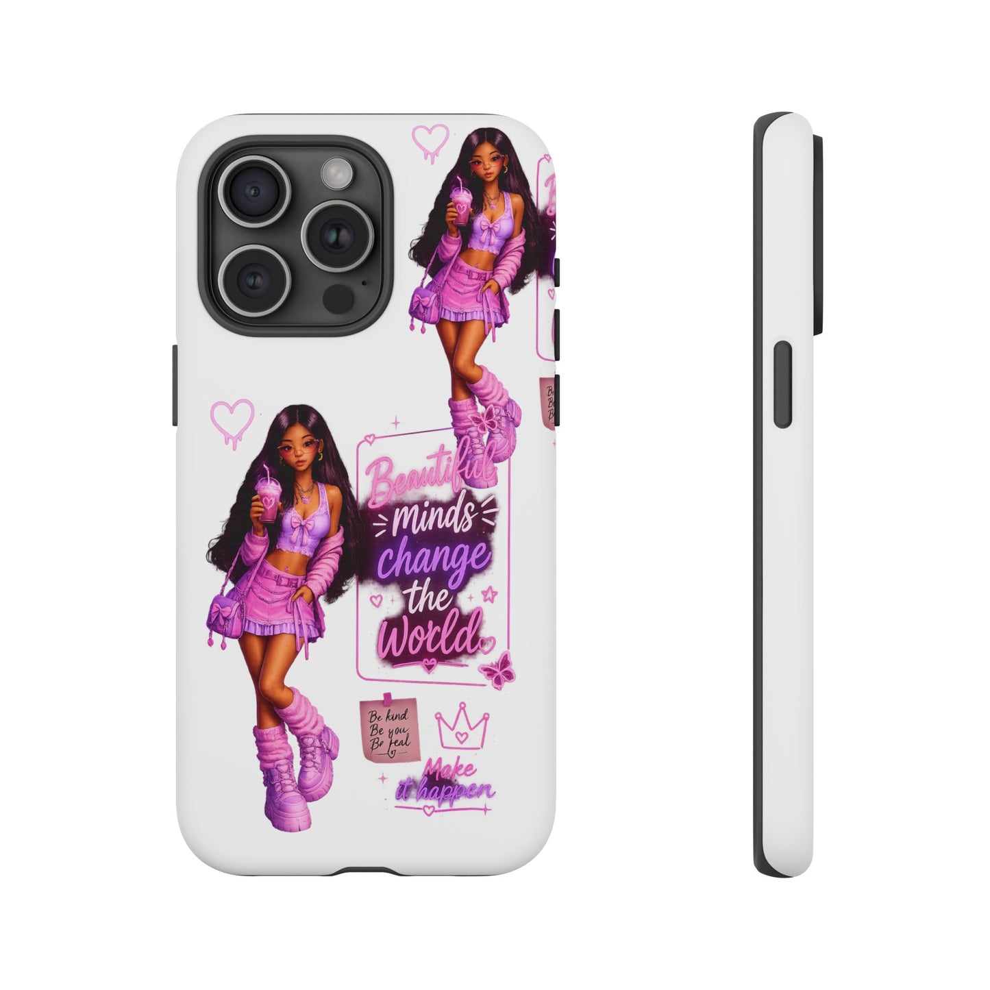Empowerment Girl Phone Case — "Minds Change the World" Pink Aesthetic Protective Cover