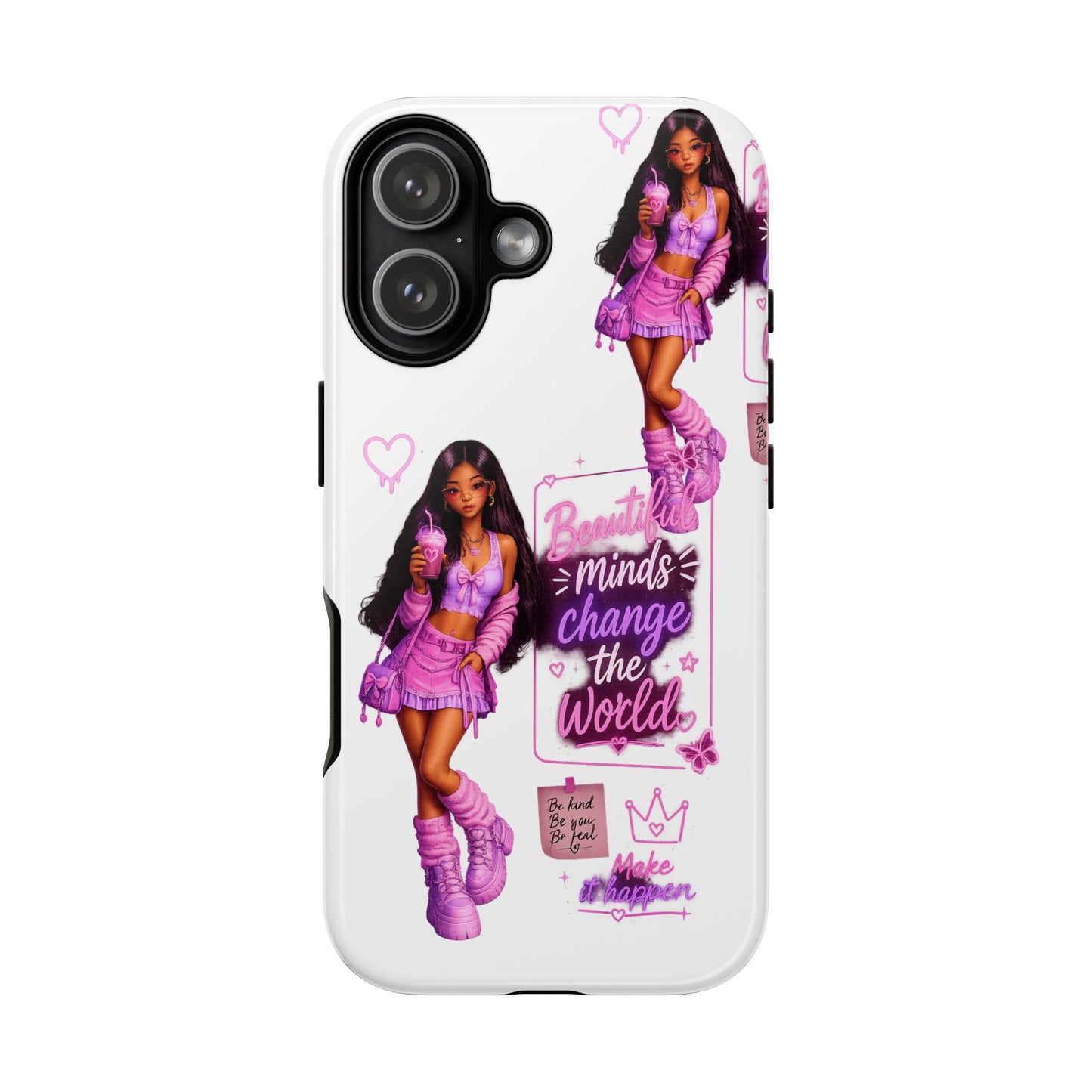 Empowerment Girl Phone Case — "Minds Change the World" Pink Aesthetic Protective Cover