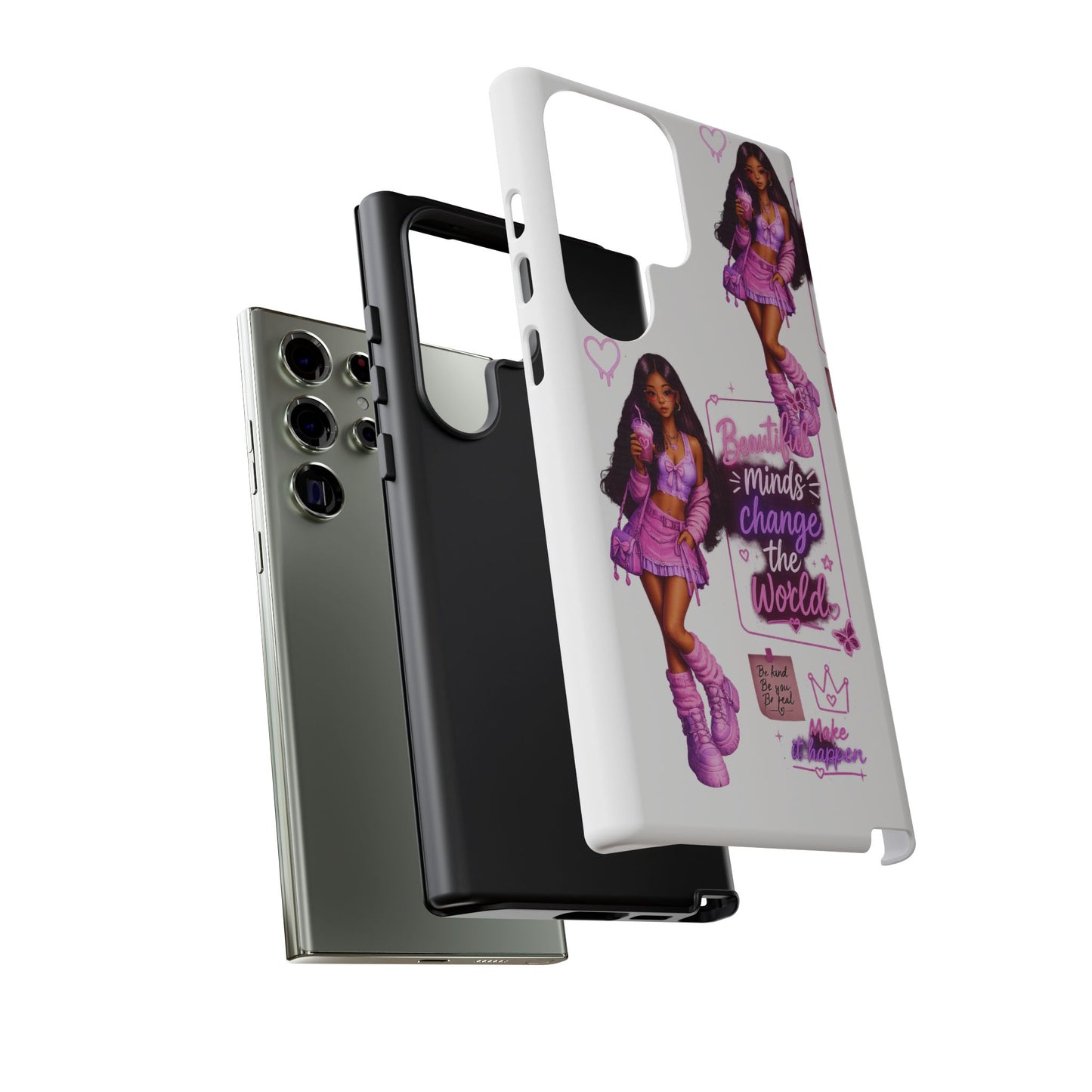 Empowerment Girl Phone Case — "Minds Change the World" Pink Aesthetic Protective Cover