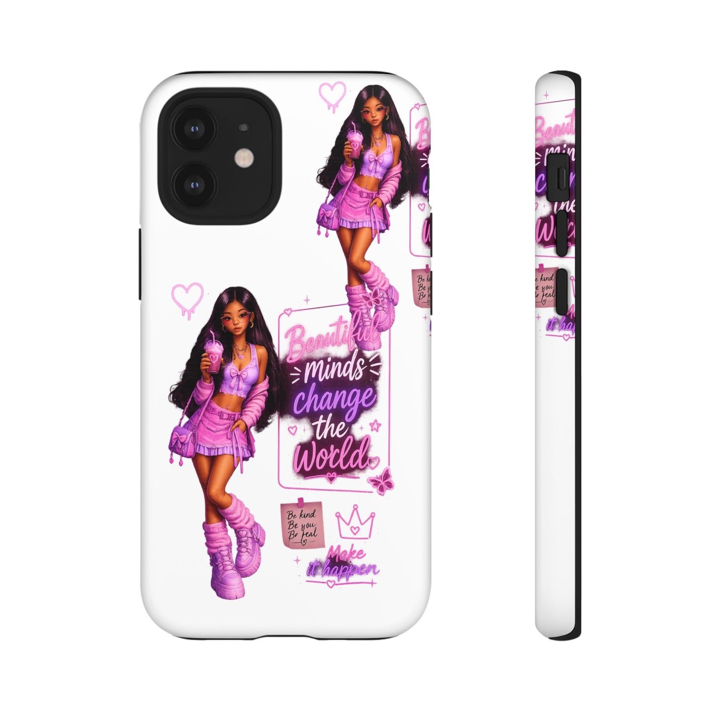Empowerment Girl Phone Case — "Minds Change the World" Pink Aesthetic Protective Cover