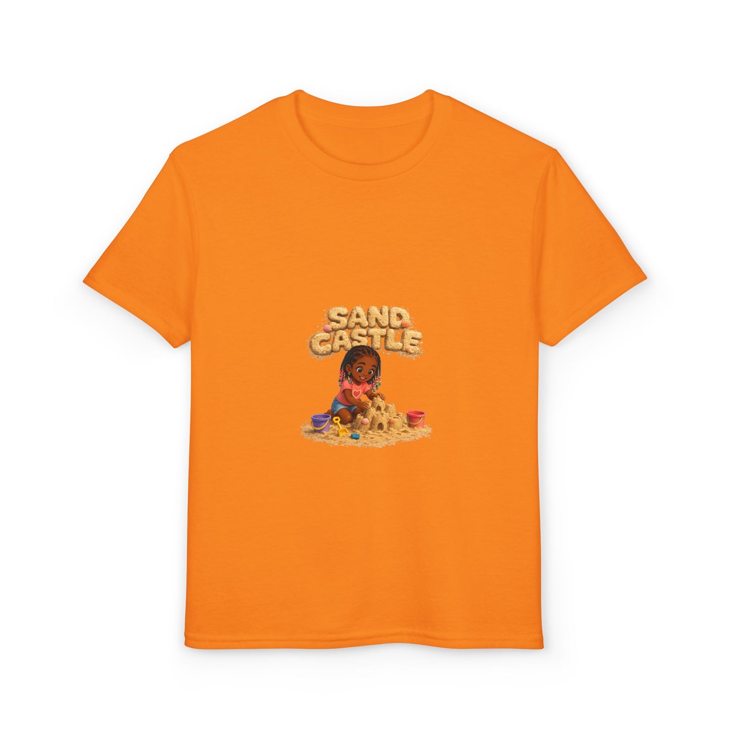 Kids "Sand Castle" Beach T‑Shirt — Cute Kid Building Sandcastle Graphic