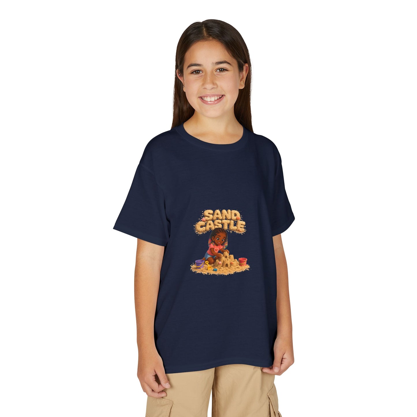 Kids "Sand Castle" Beach T‑Shirt — Cute Kid Building Sandcastle Graphic