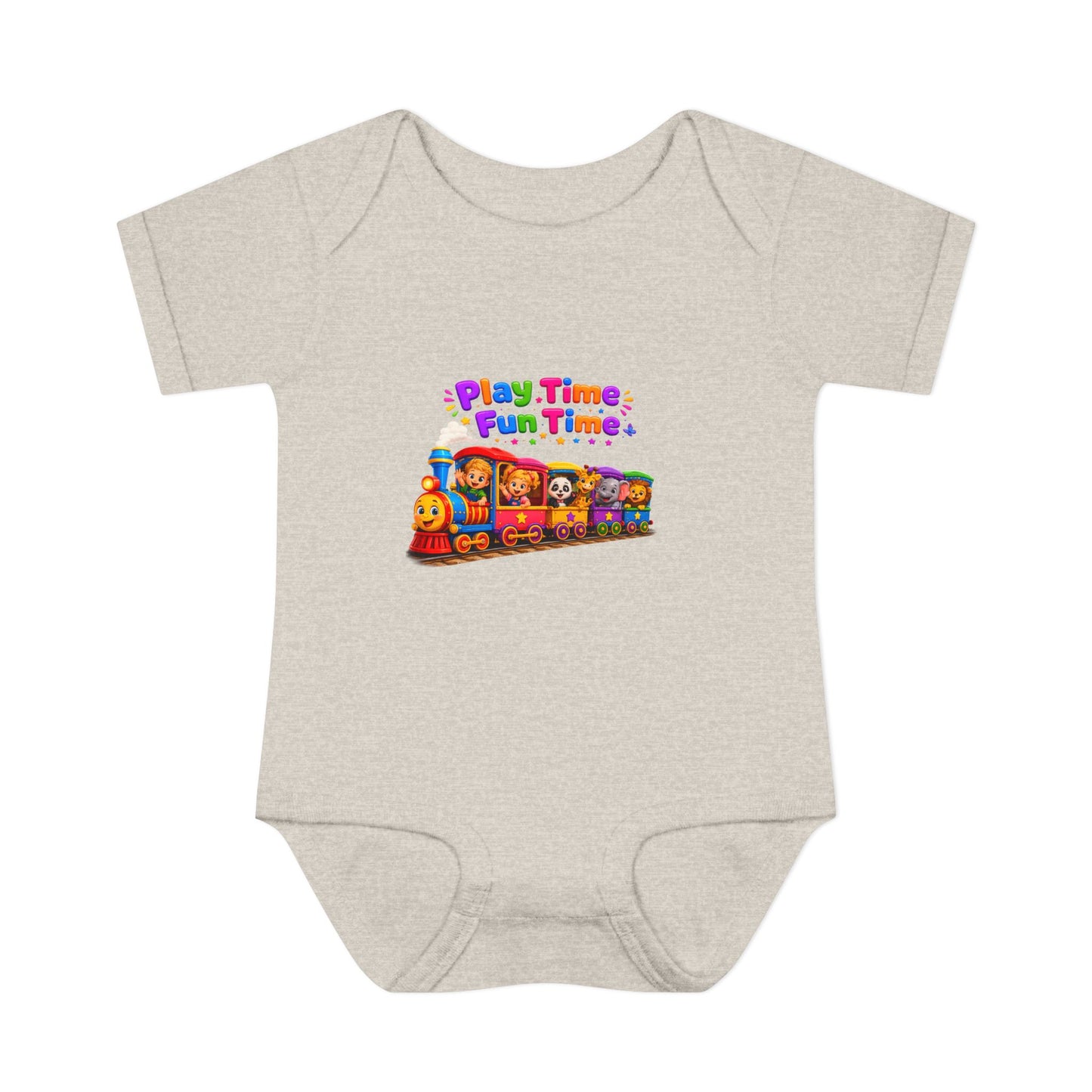 Play Time Fun Time Baby Bodysuit — Colorful Train Infant Onesie
