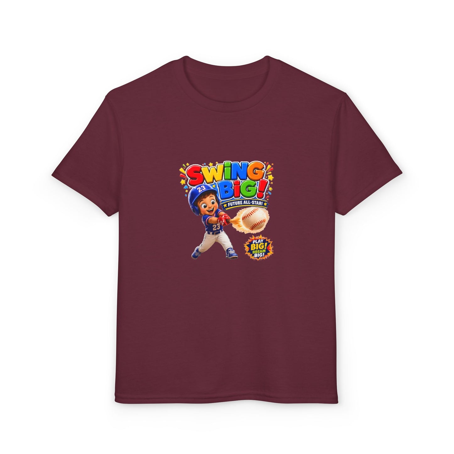 Youth T-Shirt - "SWING BIG!" Baseball Design | Kids Sports Tee