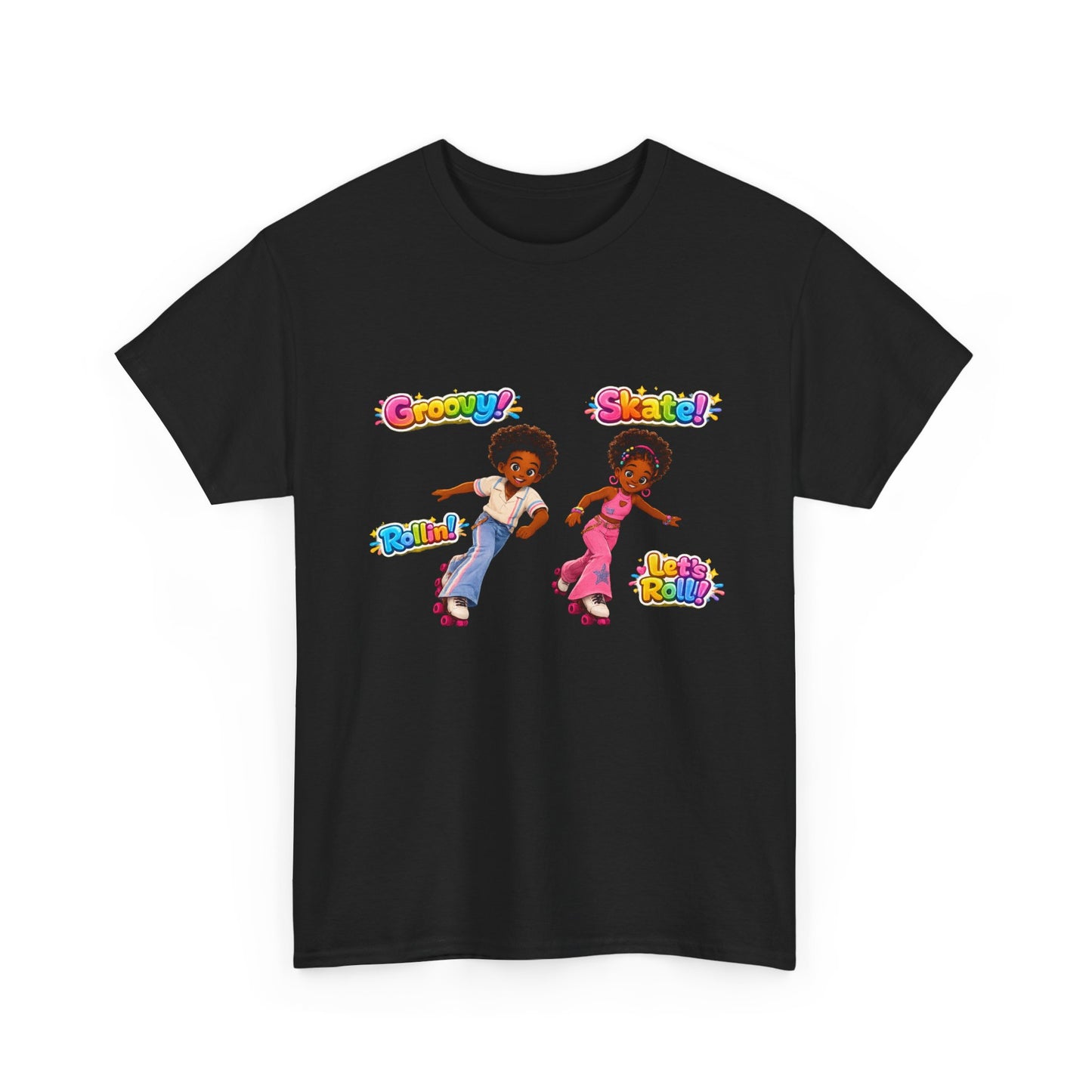 Retro Roller Skating Kids Tee — 'Groovy! Skate!' Colorful 70s-Inspired Shirt