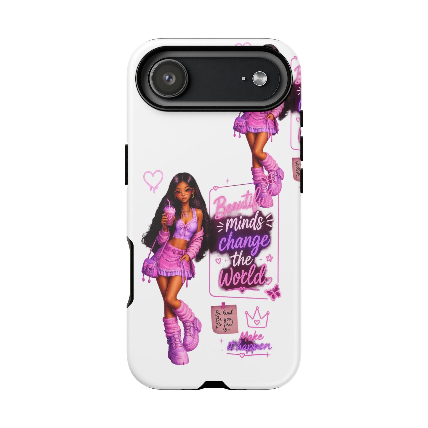 Empowerment Girl Phone Case — "Minds Change the World" Pink Aesthetic Protective Cover